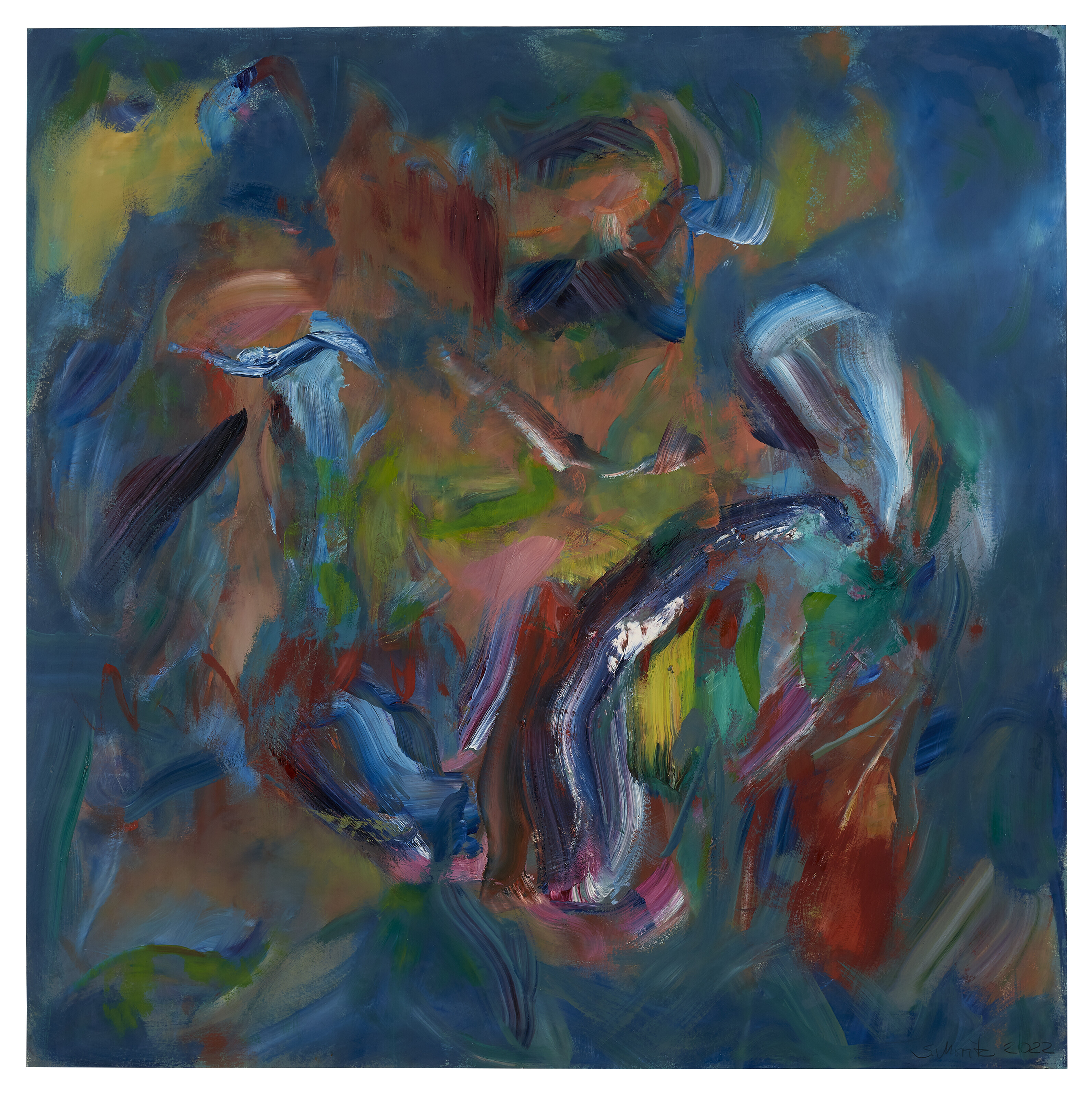 Sabine Moritz (b. 1969), Cheerful Spleen IV, 2022. Oil on paper. 39⅜ x 39⅜  in (100 x 100 cm). Sold for &pound;50,400 on 5 July 2022 at Christie&rsquo;s Online