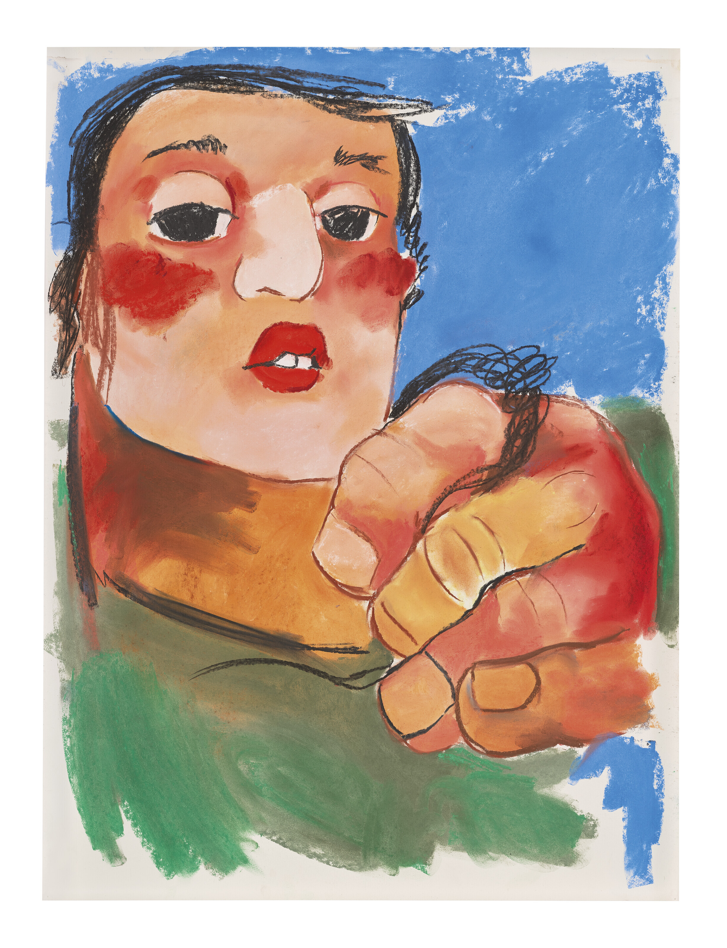 Cristina BanBan (b. 1987), Mel, 2019. Pastel on paper. 29⅞ x 22&frac12; in (76 x 57 cm). Sold for £10,080 on 14 October 2022 at Christie’s in London