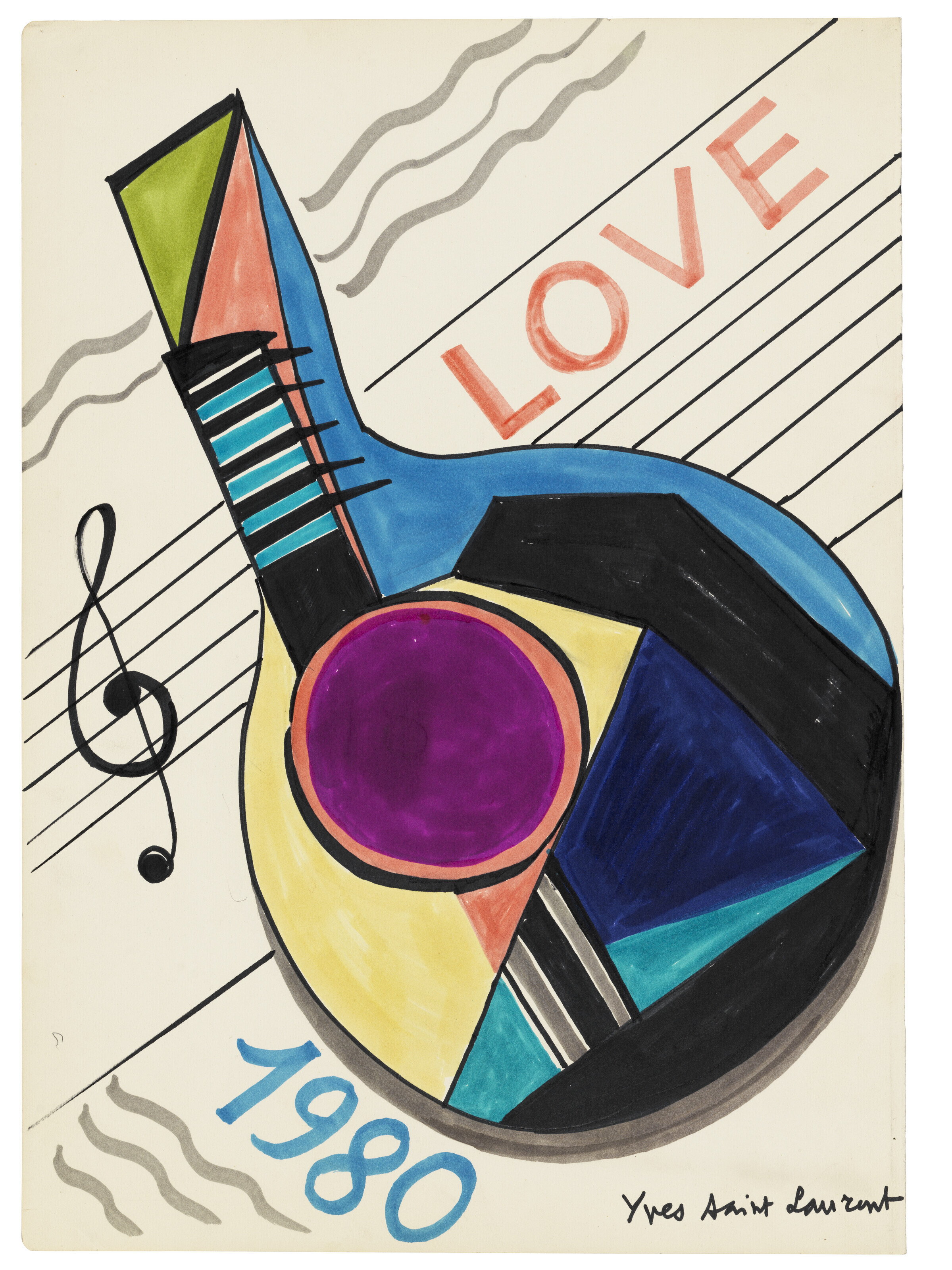 Yves Saint Laurent (1936-2008), Love, 1980. Felt-tip pen on paper. 21⅝ x 15&frac12; in (55 x 39.3 cm). Estimate: &pound;10,000&ndash;15,000. Offered in Post-War and Contemporary Art Day Sale on 14 October 2022 at Christie&rsquo;s in London