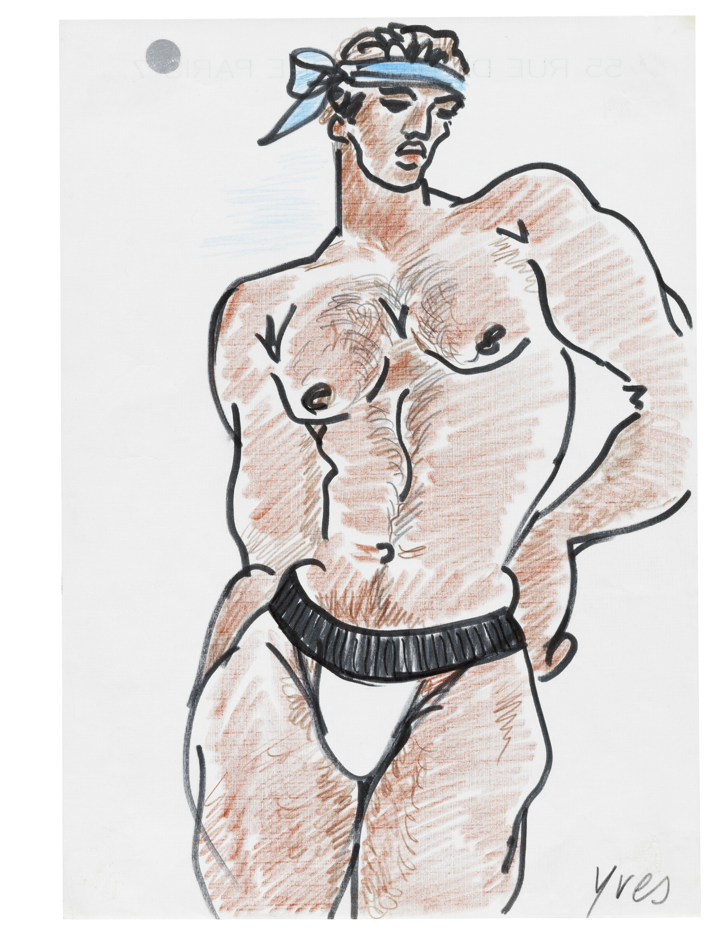 Yves Saint Laurent (1936-2008), Erotique Maroc, circa 1968-72. Felt-tip pen, coloured pencil and graphite on paper. 11⅝ x 8&frac14; in (29.6 x 21 cm). Estimate: &pound;3,000-5,000. Offered in First Open: Post-War and Contemporary Art Online on 4-18 October 2022 at Christie&rsquo;s Online