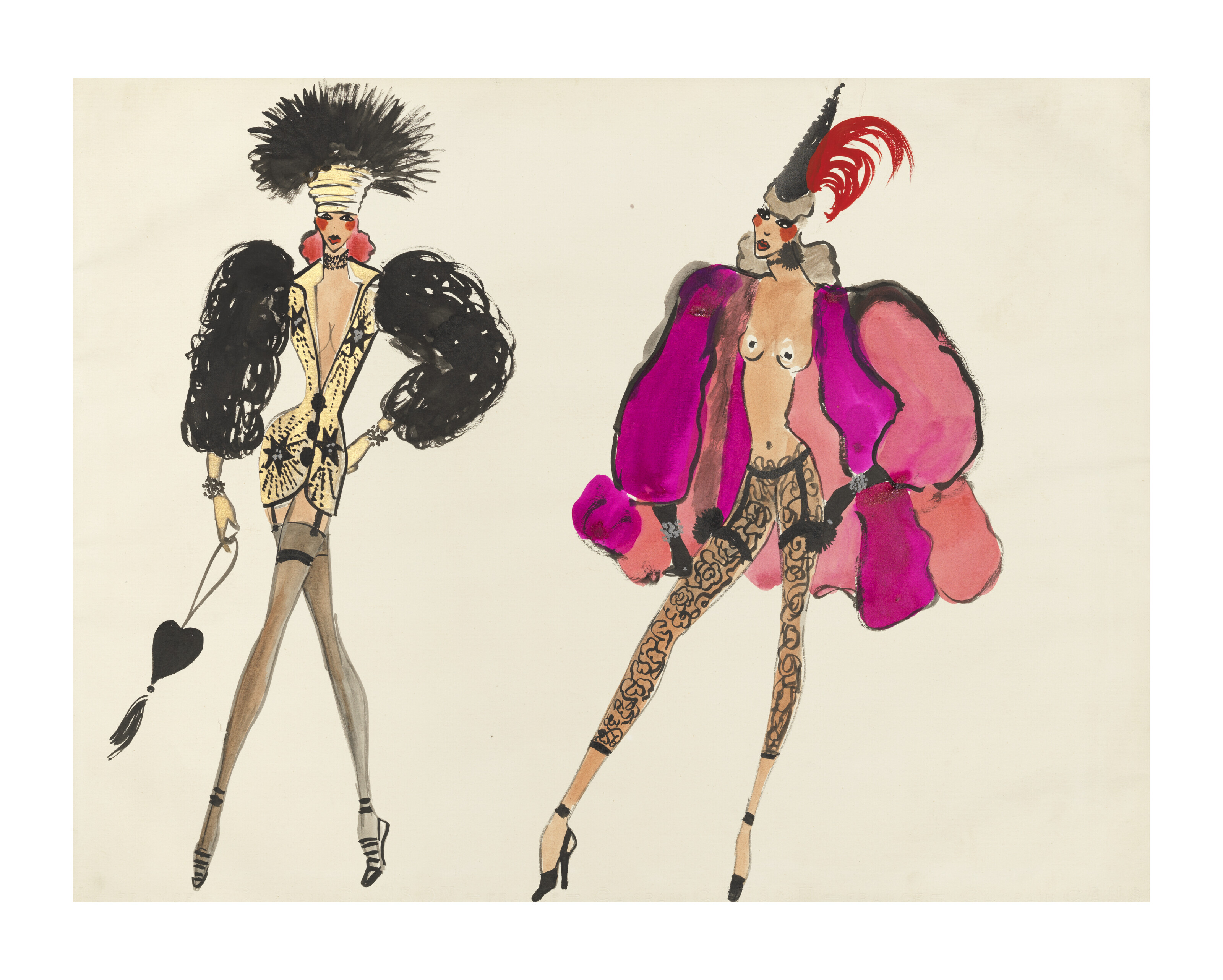 Yves Saint Laurent (1936-2008), Millionnaires II, circa 1972. Gouache and watercolour on paper. 19⅝ x 25⅝ in (49.7 x 65 cm). Estimate: &pound;8,000-12,000. Offered in First Open: Post-War and Contemporary Art Online on 4-18 October 2022 at Christie&rsquo;s Online
