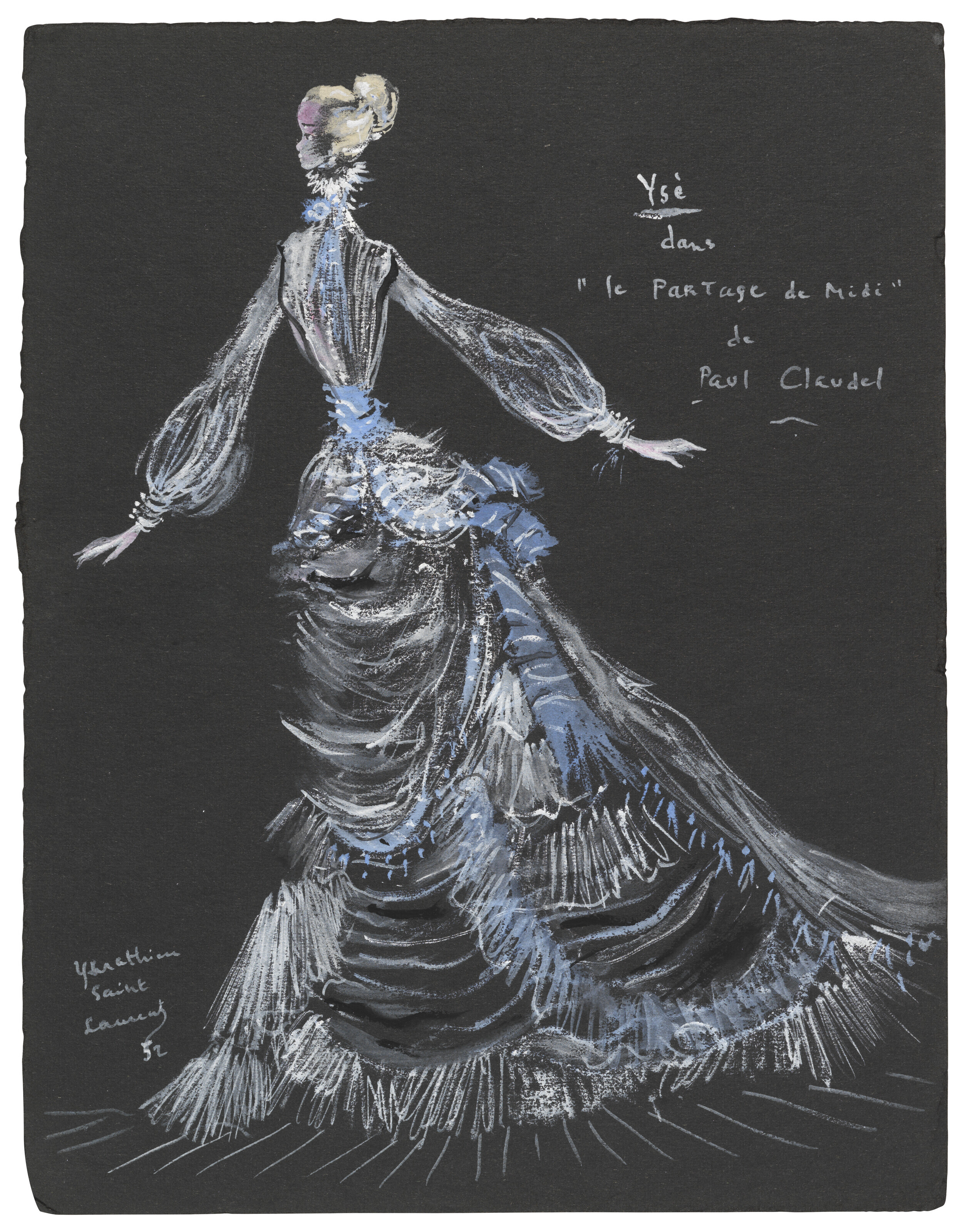 Yves Saint Laurent (1936-2008), La jeune Fille rose et la jaune dans le Ballet le Souterrain, 1952. Pastel, gouache and ink on paper. 12&frac34; x 9⅞ in (32.4 x 25.1 cm). Estimate: &pound;4,000-6,000. Offered in First Open: Post-War and Contemporary Art Online on 4-18 October 2022