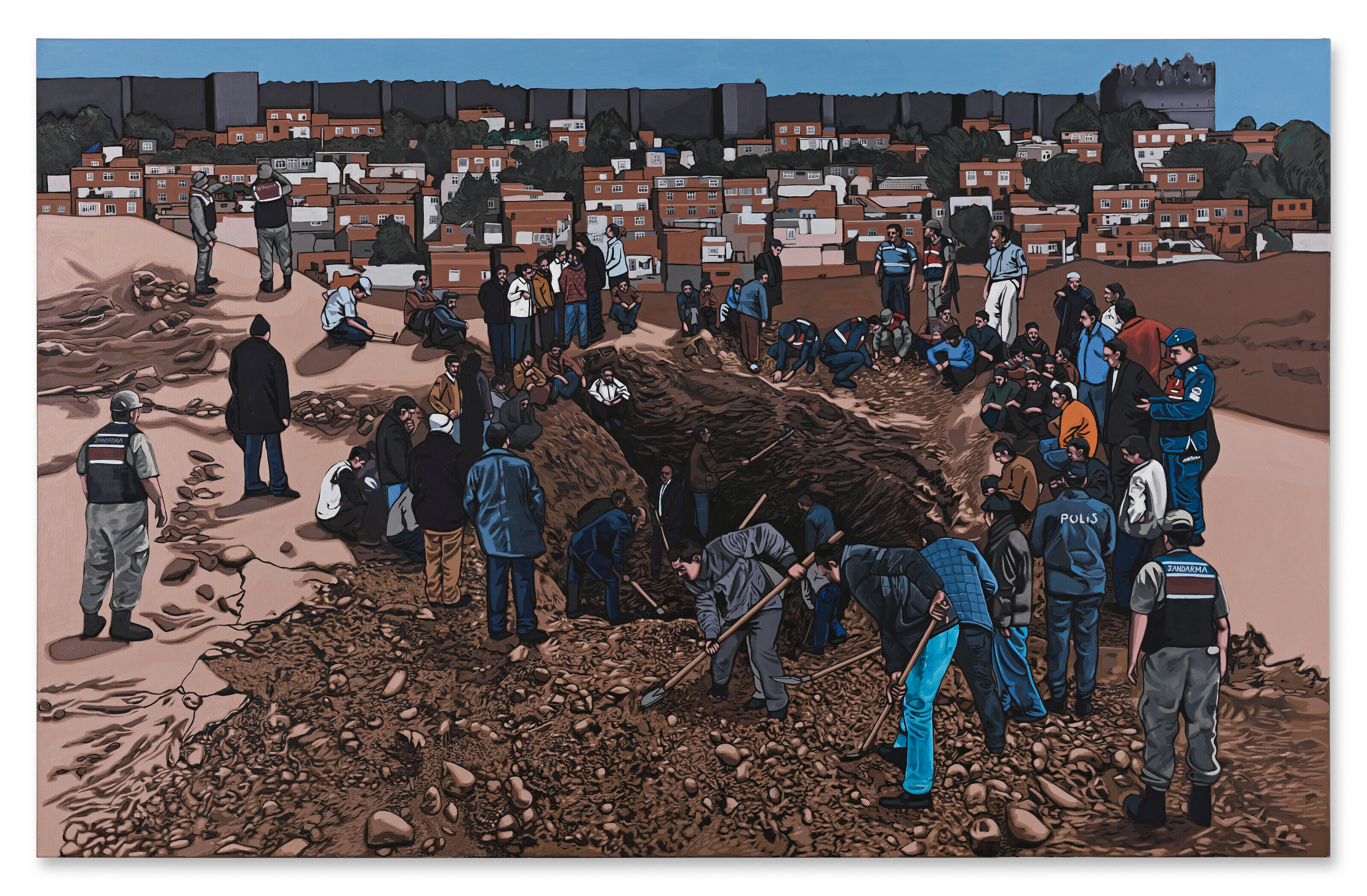 İhsan Oturmak (b. 1987), Illegal Excavation, 2022. Oil on canvas. 55⅛ x 86⅝ in (140 x 220 cm). Sold for £7,560 on 18 October 2022 at Christie’s Online