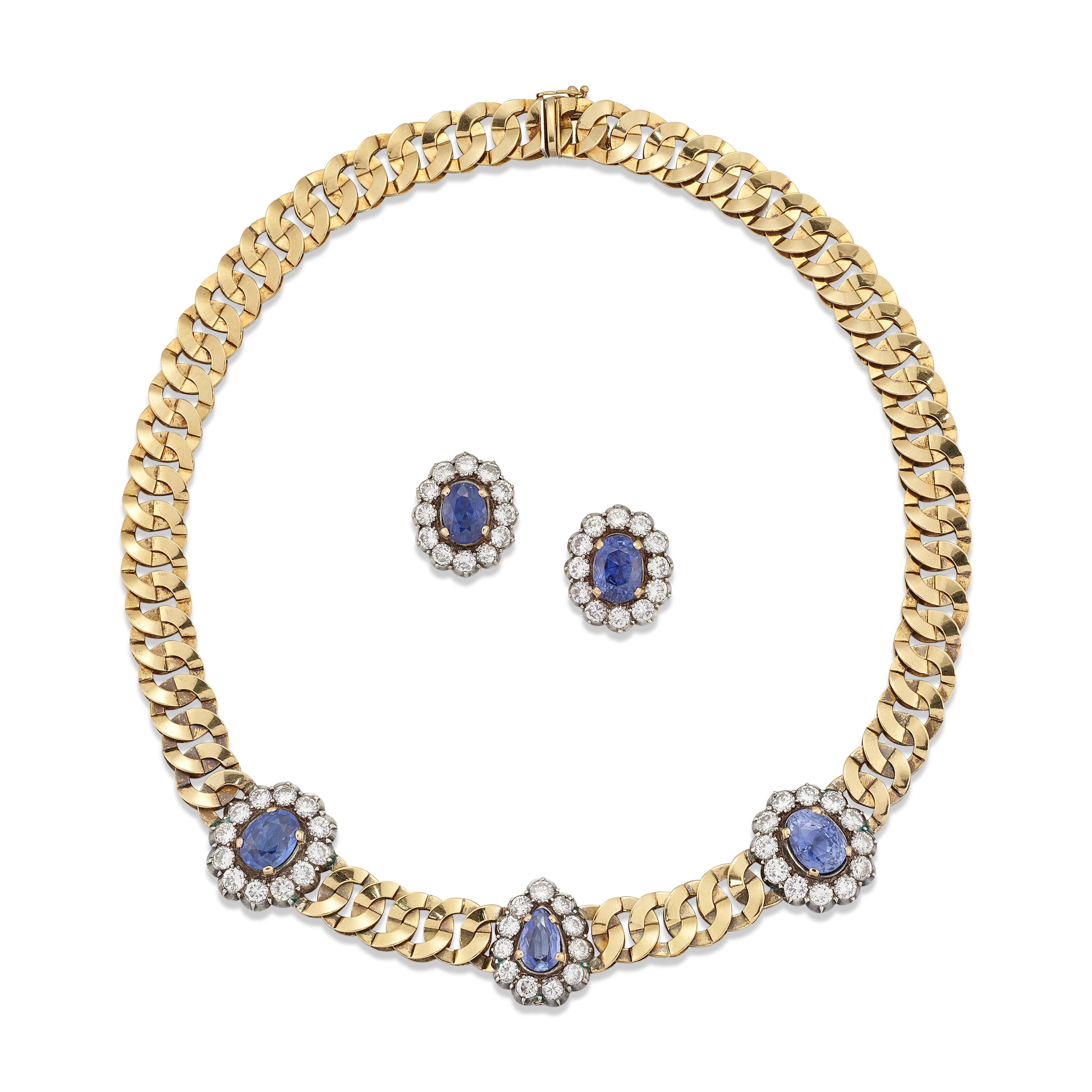 Sapphire and diamond necklace and earrings set clearance
