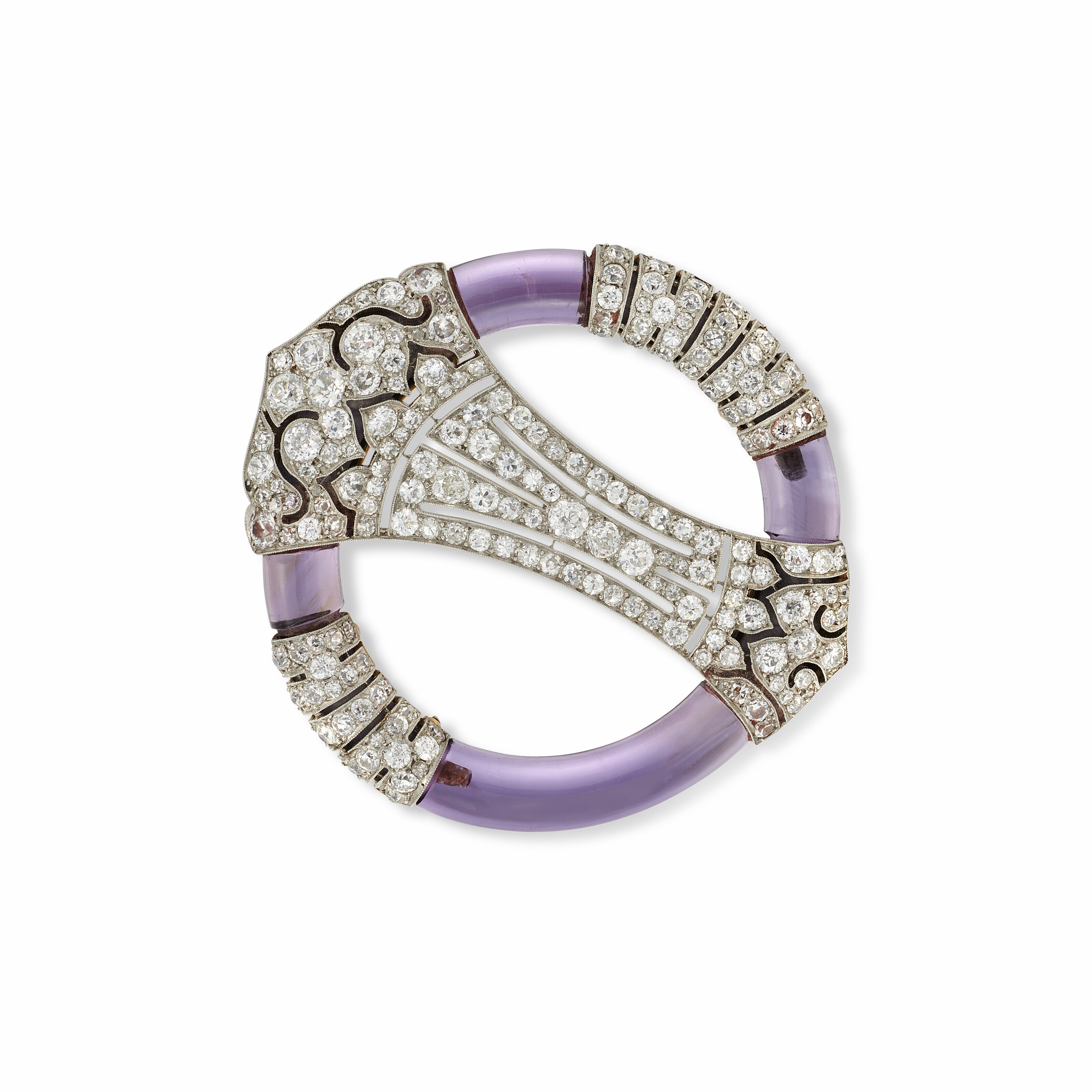 CHAUMET ART DECO AMETHYST, ENAMEL AND DIAMOND BROOCH, Christie’s