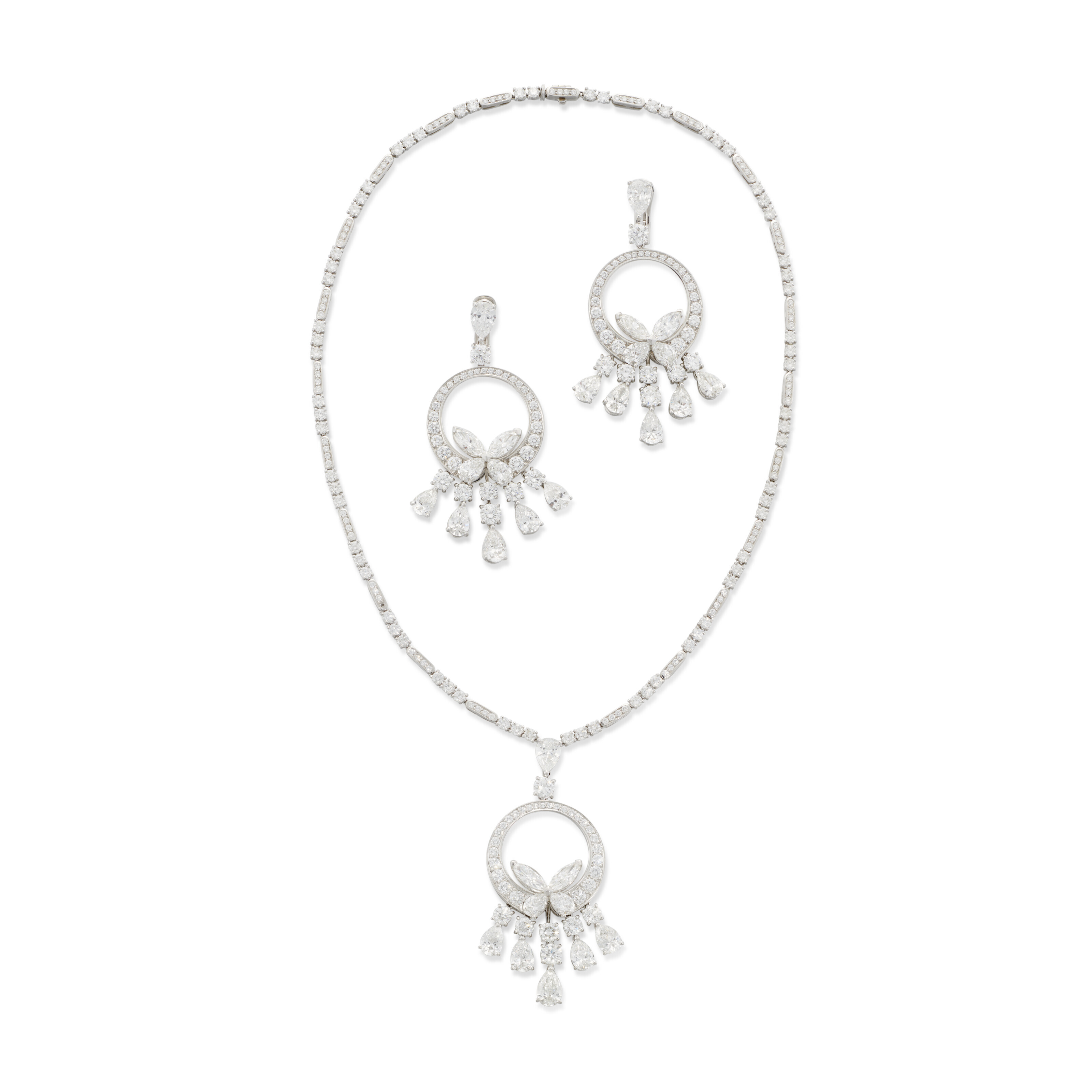 A diamond &lsquo;Butterfly&rsquo; necklace and earring set by Graff. Estimate: &pound;80,000-120,000. Offered in Jewels Online: The London Edit, 11-25 November 2022, Christie&rsquo;s Online