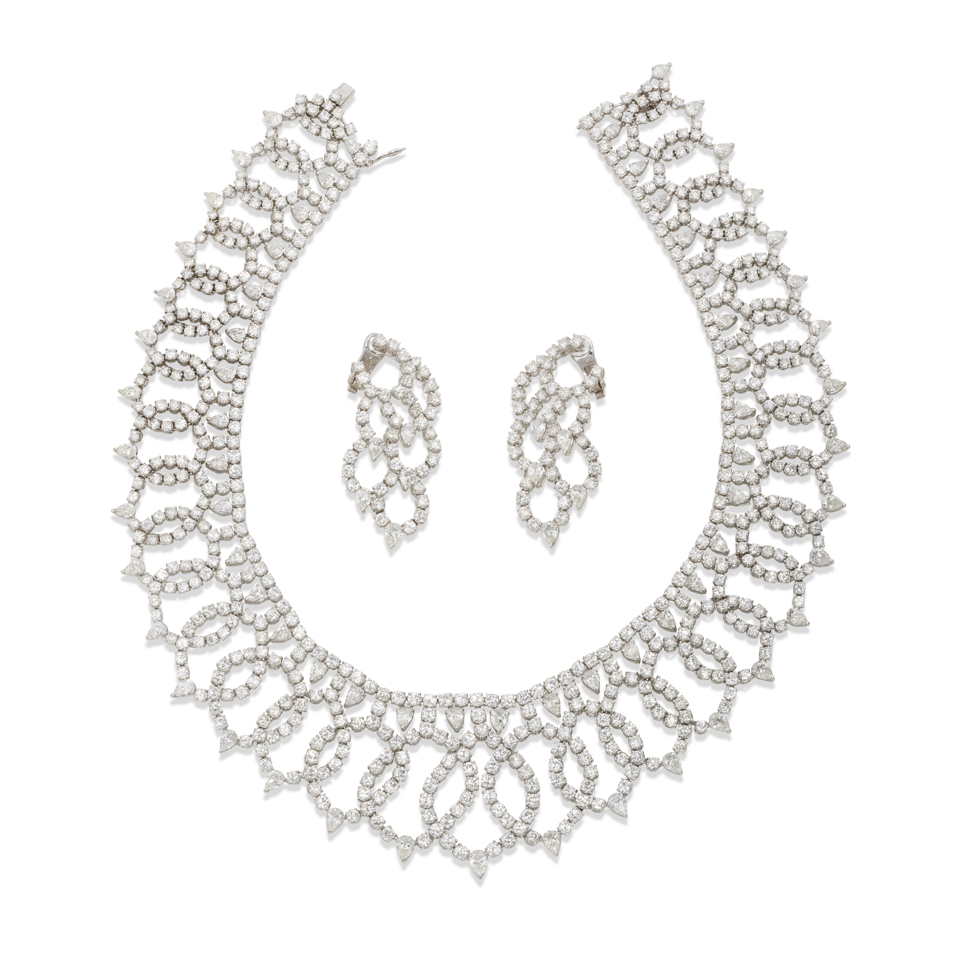 A diamond necklace and earring set by Tufenkjian. Estimate: &pound;40,000-60,000. Offered in Jewels Online: The London Edit, 11-25 November 2022, Christie&rsquo;s Online