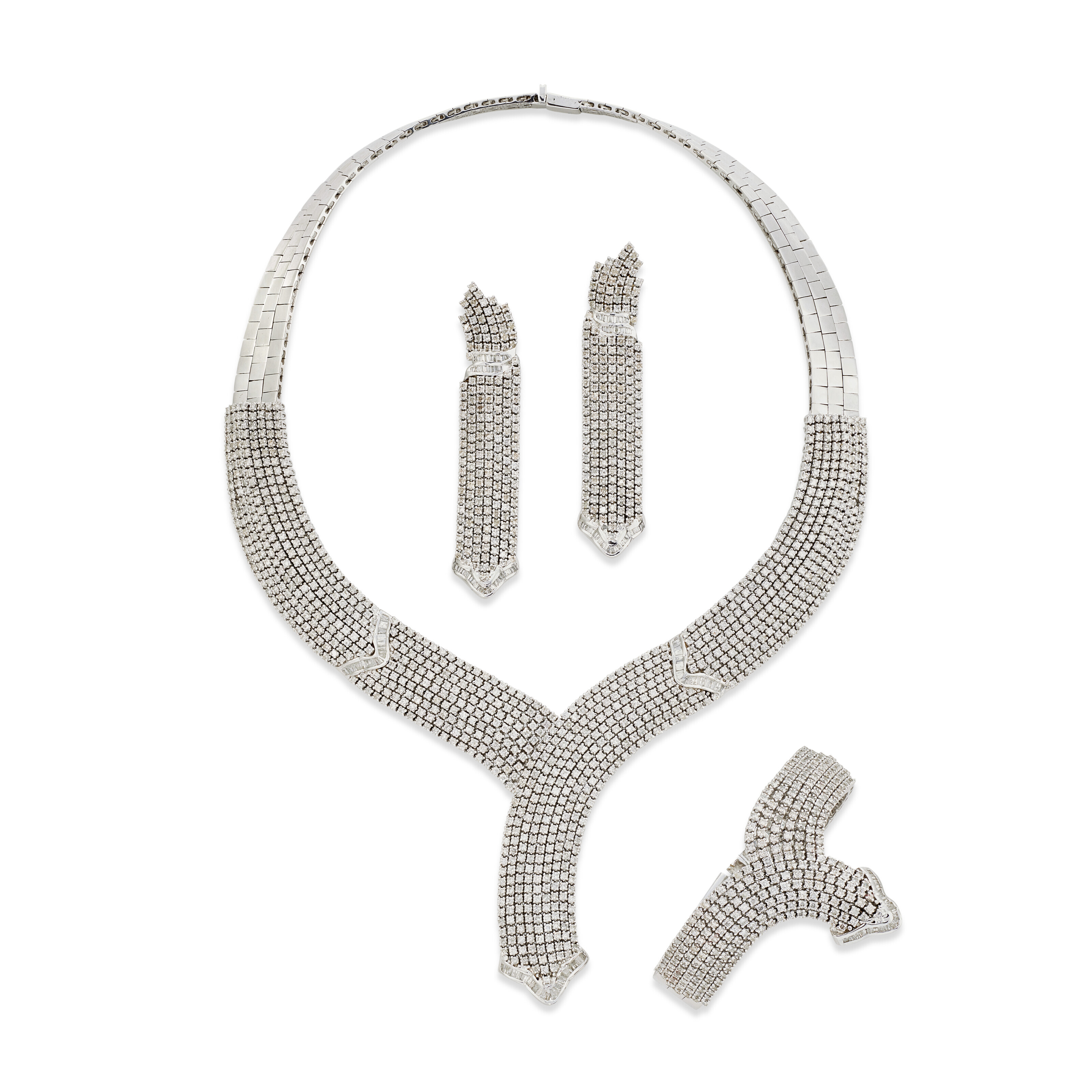 DIAMOND NECKLACE, BRACELET AND EARRING SET, Christie’s