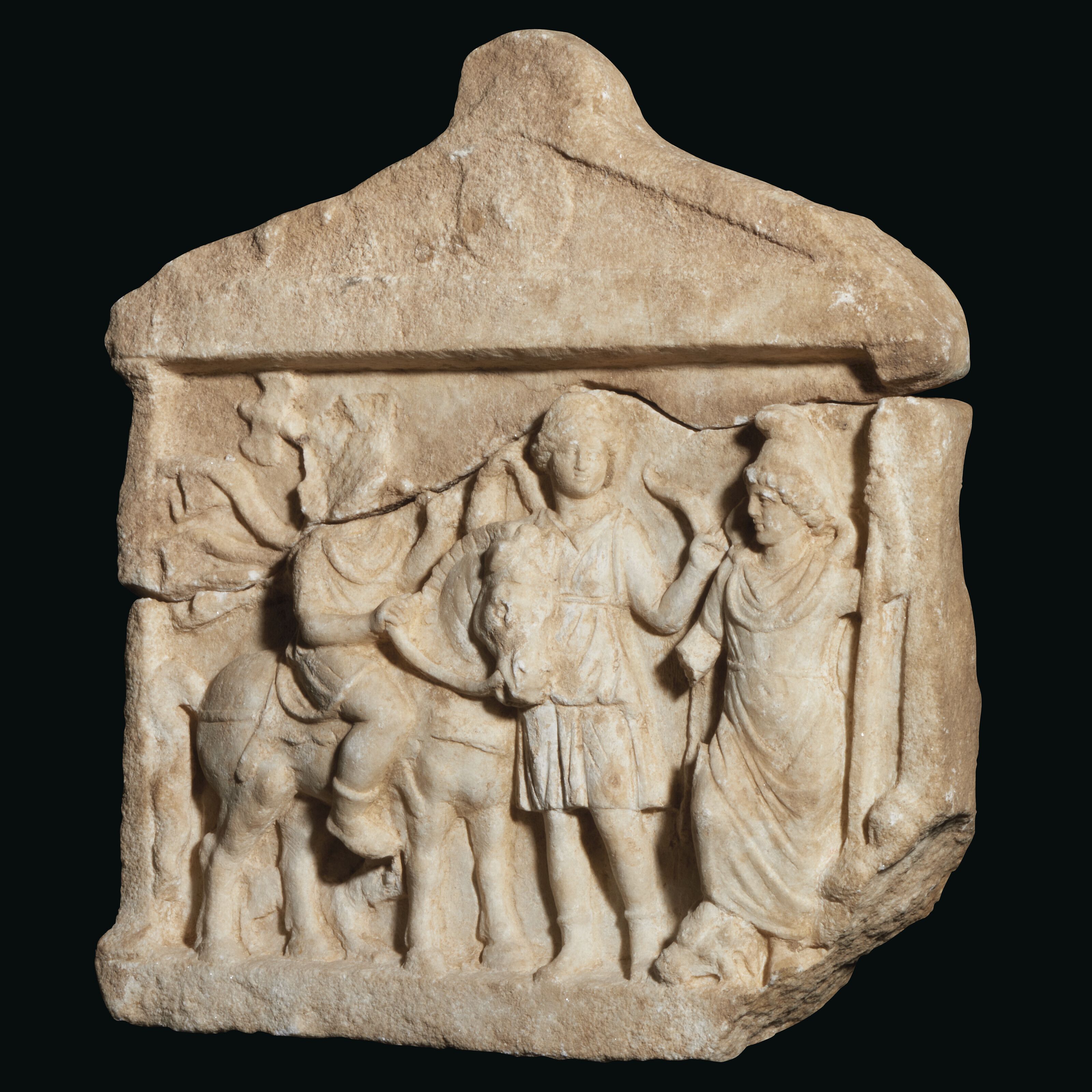 A Roman marble funerary relief, circa 2nd century AD. 15&frac12; in (39.5 cm) high. Sold for £5,670 on 7 December 2022 at Christie’s in London
