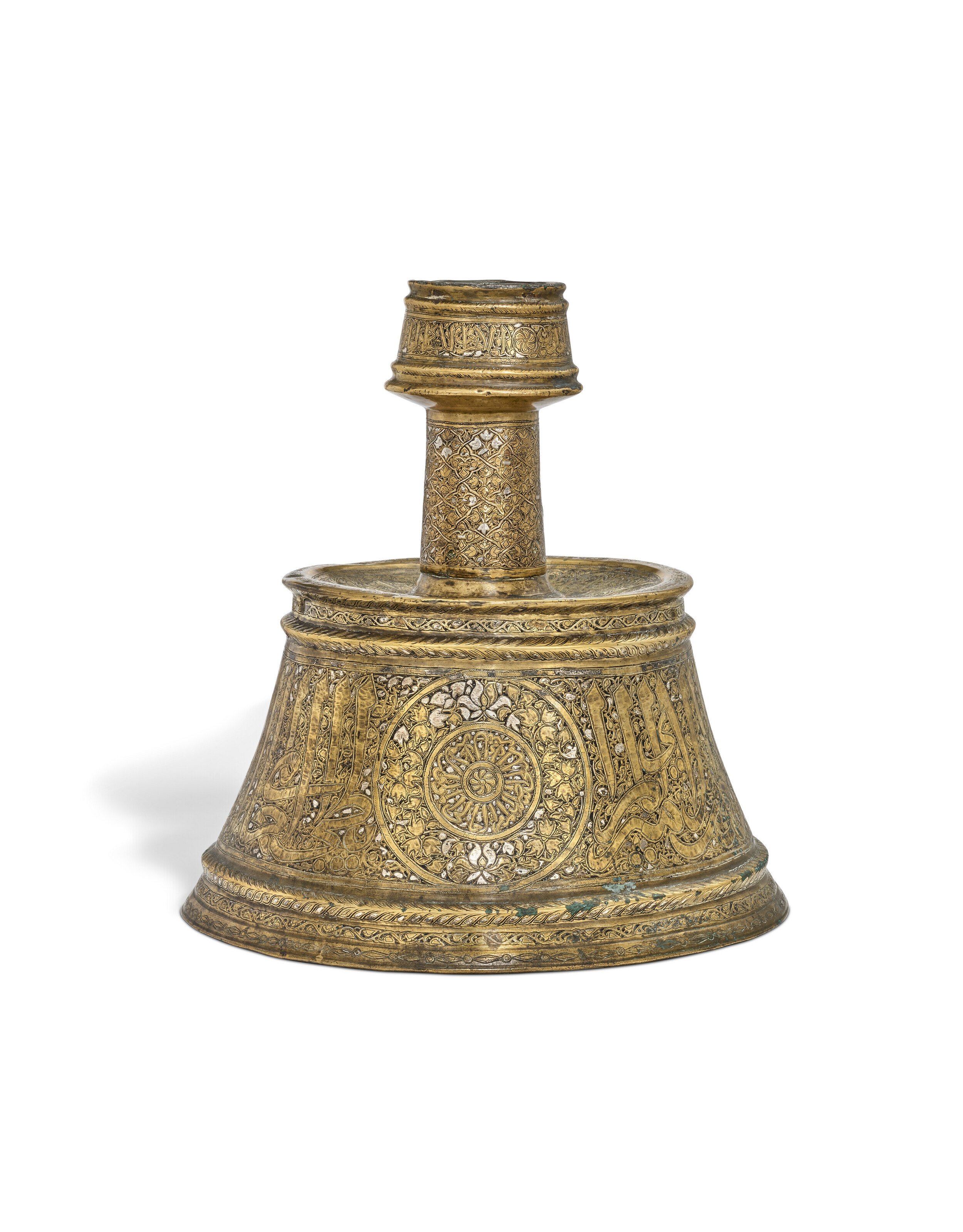 A MAMLUK SILVER-INLAID BRASS BOWL