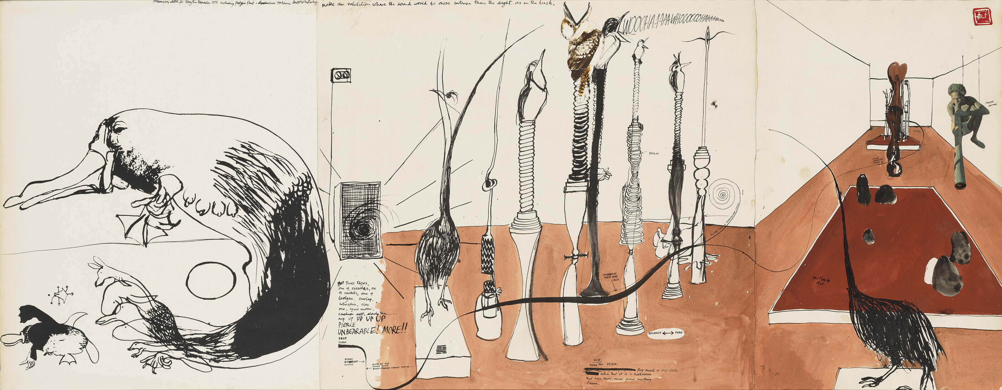 Brett Whiteley (1939-1992), Preliminary Sketch for 1970 Sydney Exhibition, 1970. Watercolour, gouache, ink and collage on paper. 22&frac12; x 56&frac12; in (57.2 x 143.5 cm). Sold for: &pound;63,000 on 23 March 2022 at Christie&rsquo;s in London
