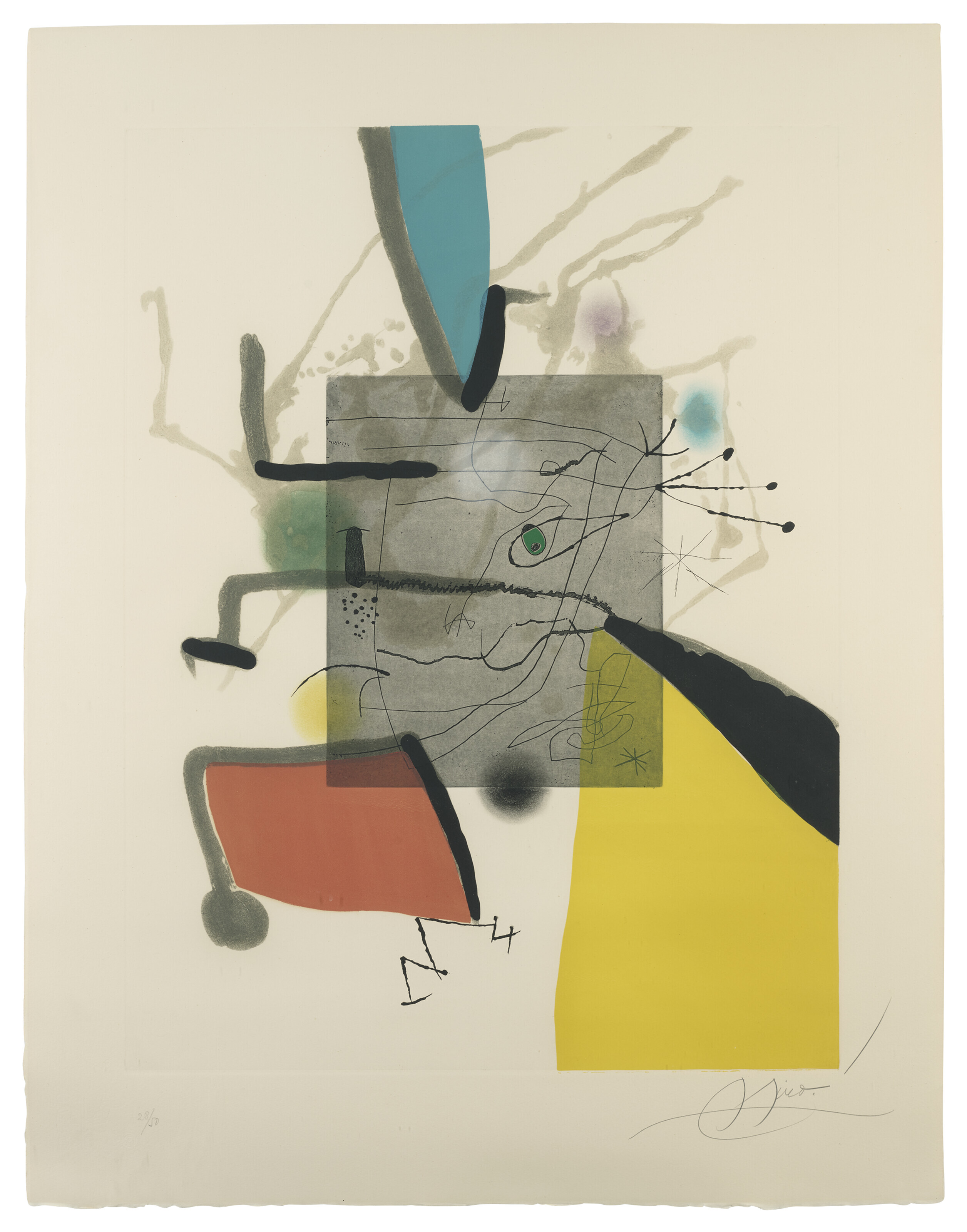 Joan Mir&oacute; (1893-1983), Plate II, from: Llibre dels sis Sentits. Etching and aquatint in colours, 1981. Sheet: 910 x 700 mm. Sold for £5,040 on 28 September 2022, Christie’s Online