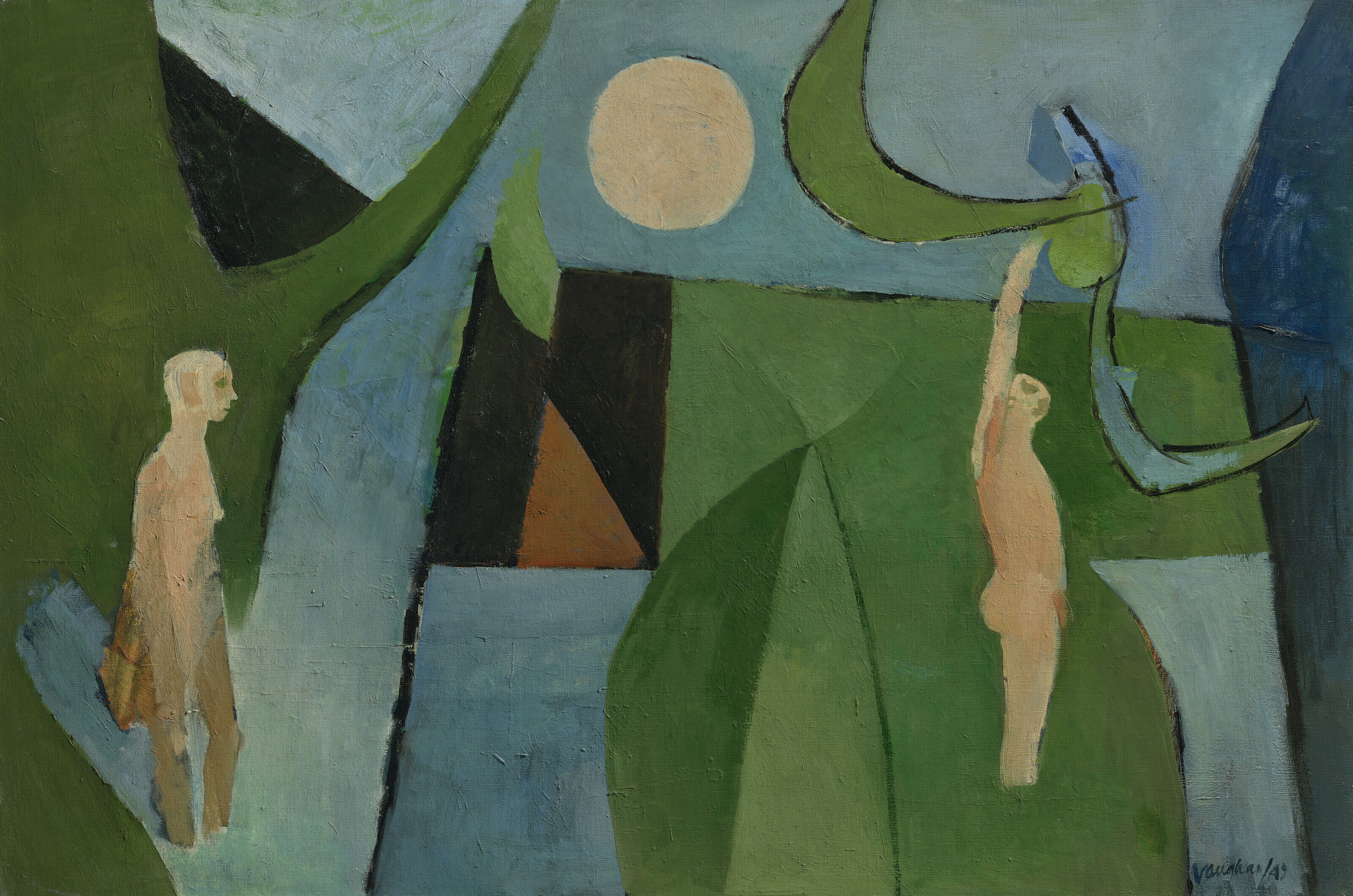 Keith Vaughan (1912-1977), The Lake with Bathers, 1949. Oil on canvas. 28 x 42 in (71.1 x 106.7 cm). Estimate: &pound;60,000-80,000. Offered in The Collection of Sir Nicholas Goodison - British Art: Innovation and Craftsmanship on 25 May 2022 at Christie&rsquo;s in London