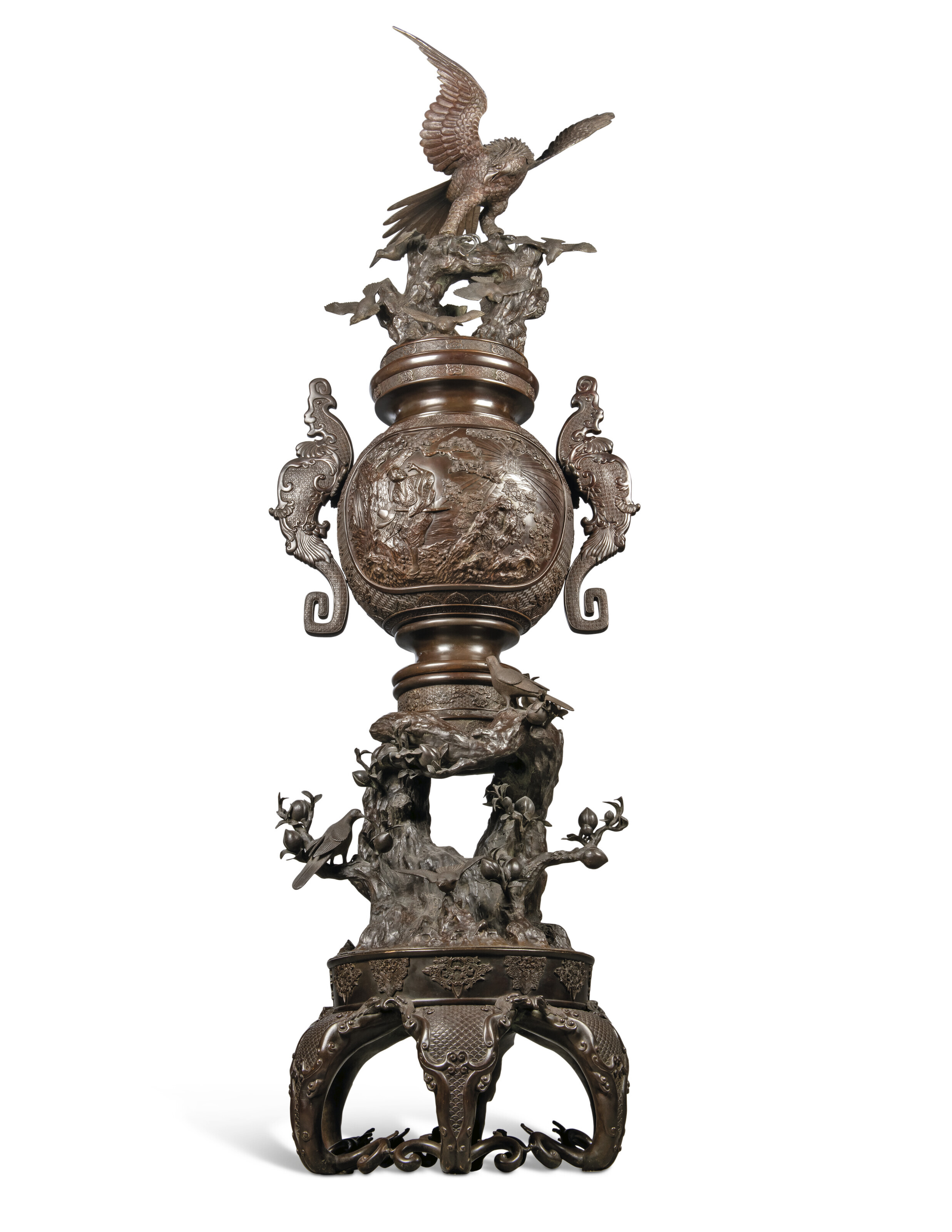 A JAPANESE PATINATED-BRONZE KORO (INCENSE BURNER), SIGNED SUZUKI