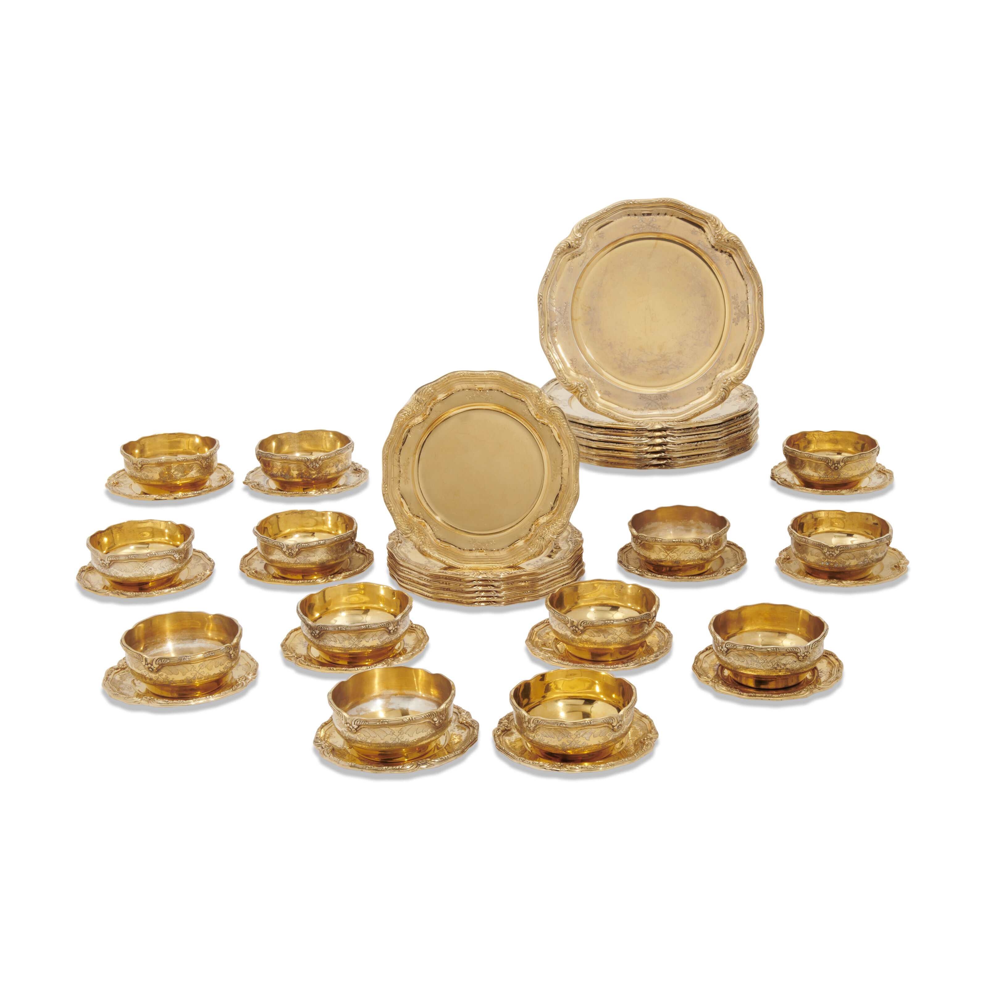 A PORTUGUESE SILVERGILT PART DINNERSERVICE, MARK OF MERGULHAO, LISBON