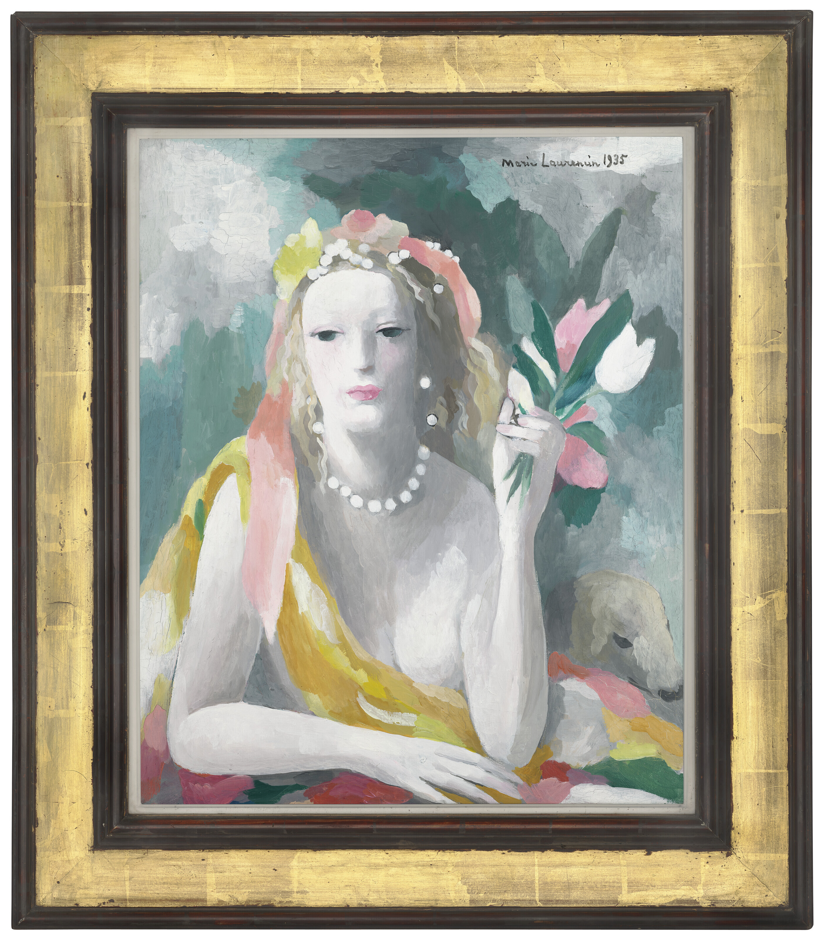 MARIE LAURENCIN (1883-1956), Femme tenant des fleurs ou le