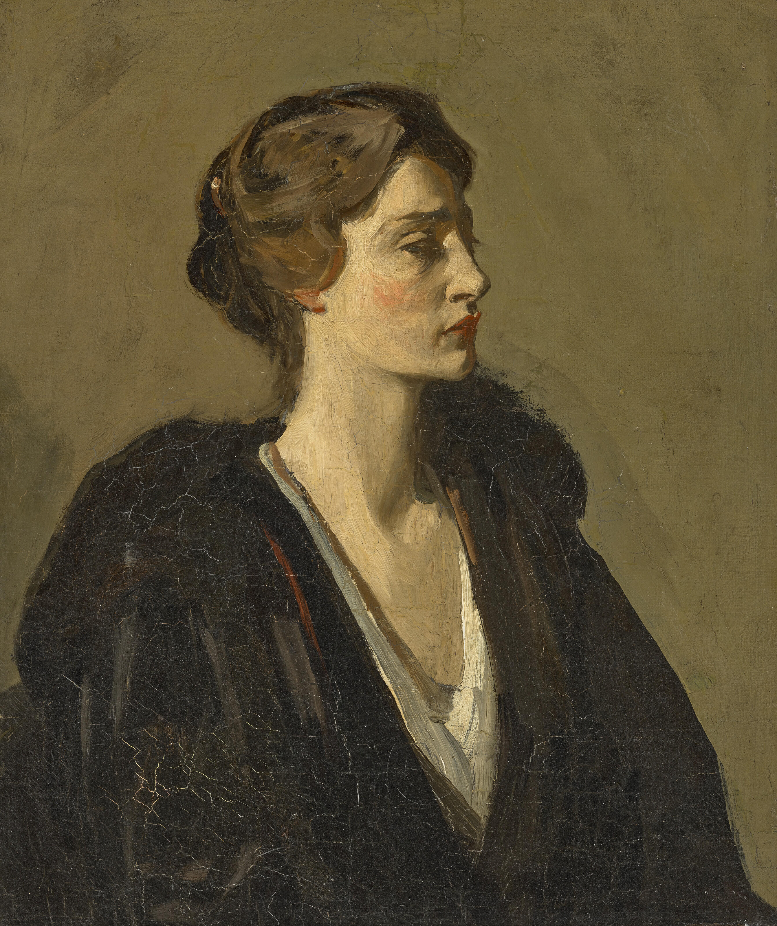 Sir John Lavery, R.S.A., R.H.A., R.A. (1856-1941), A Lady in Black (Lady Gwendeline Spencer-Churchill). Oil on canvas. 25&frac12; x 21&frac12; in (64.8 x 54.6 cm). Estimate: &pound;15,000-25,000. Offered in Churchill to Eden: The Collection of The Earl and Countess of Avon on 21 October 2022 at Christie&rsquo;s in London