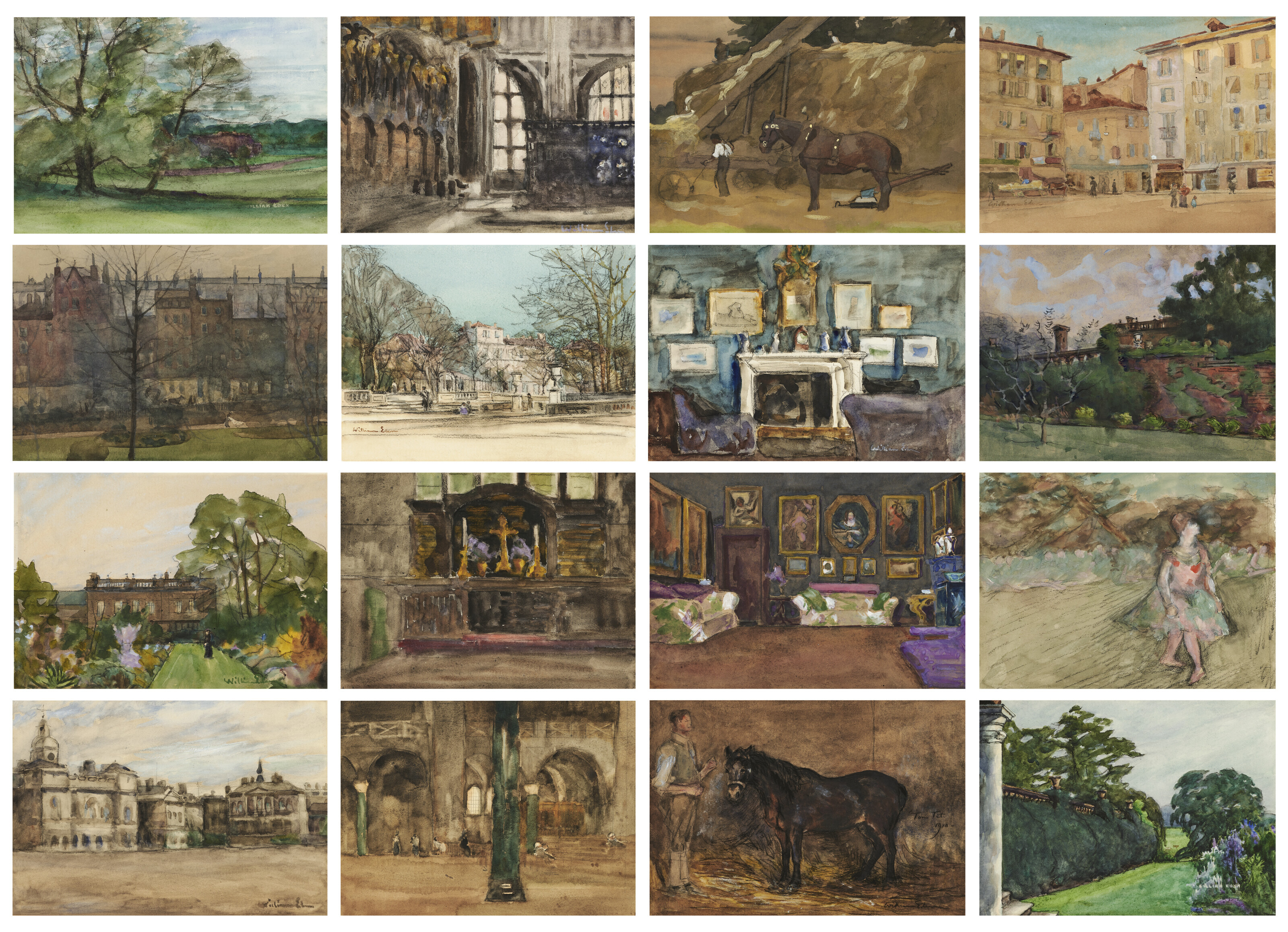 Sir William Eden, 7th Baronet (1849-1915), Twenty-four studies. Watercolour on paper. 15&frac12; x 19&frac12; in (39.5 x 49.5 cm) mounted, and similar. Estimate: &pound;5,000-8,000. Offered in Churchill to Eden: The Collection of The Earl and Countess of Avon on 21 October 2022 at Christie&rsquo;s in London