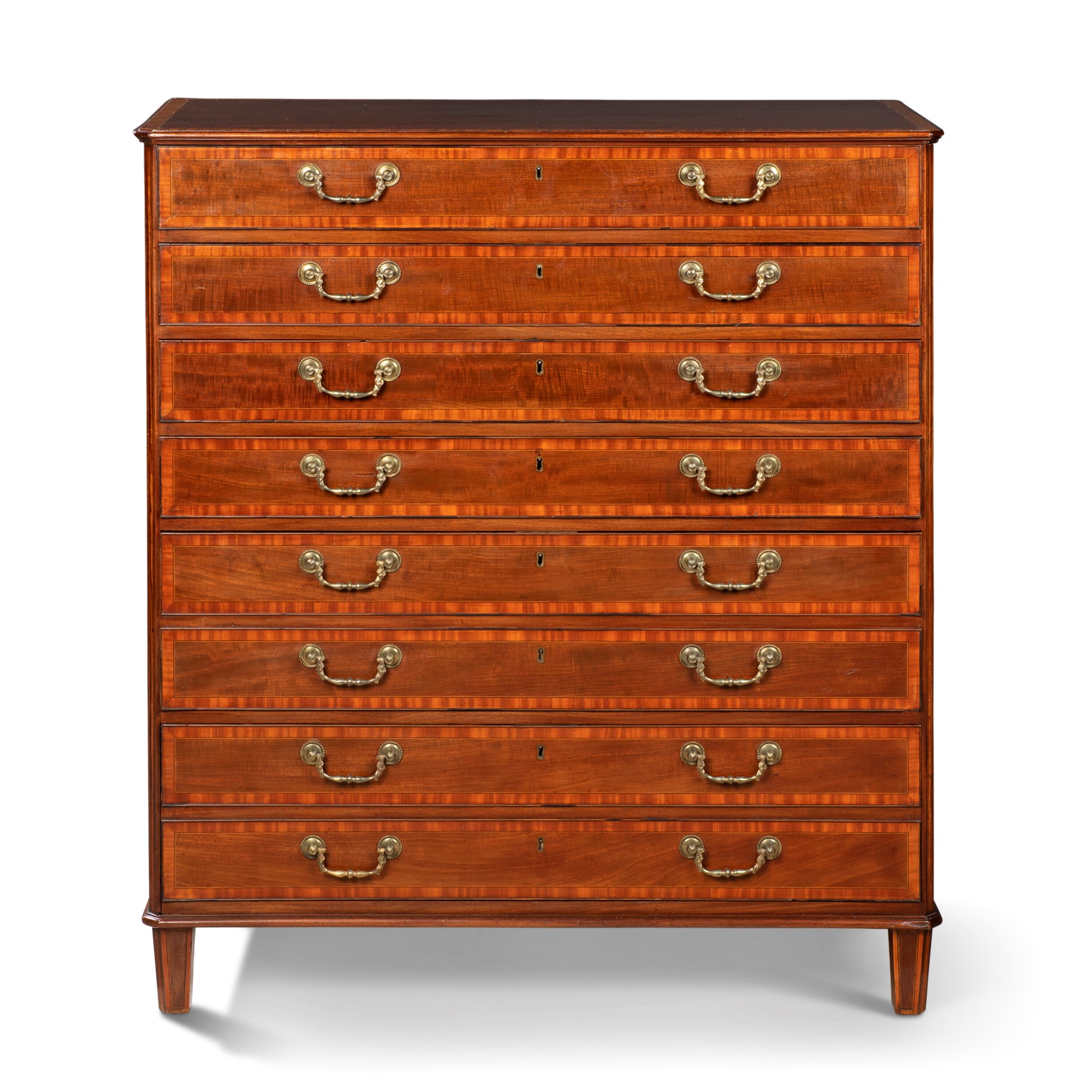 A GEORGE III SATINWOOD-CROSSBANDED MAHOGANY CHEST, BY WILLIAM INCE ...