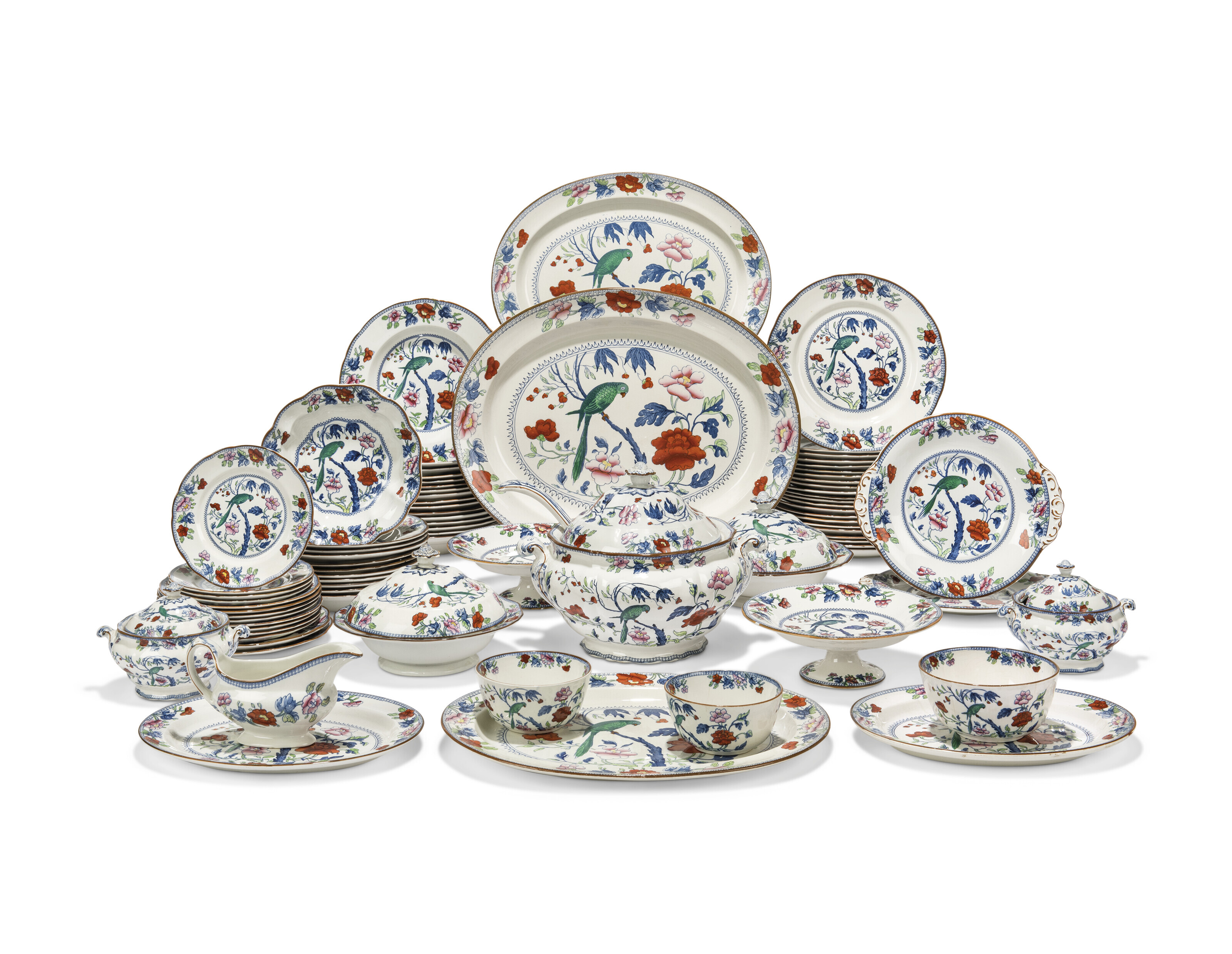 A BOOTHS SILICON CHINA 'GREEN PARROT' PATTERN PART DINNER-SERVICE