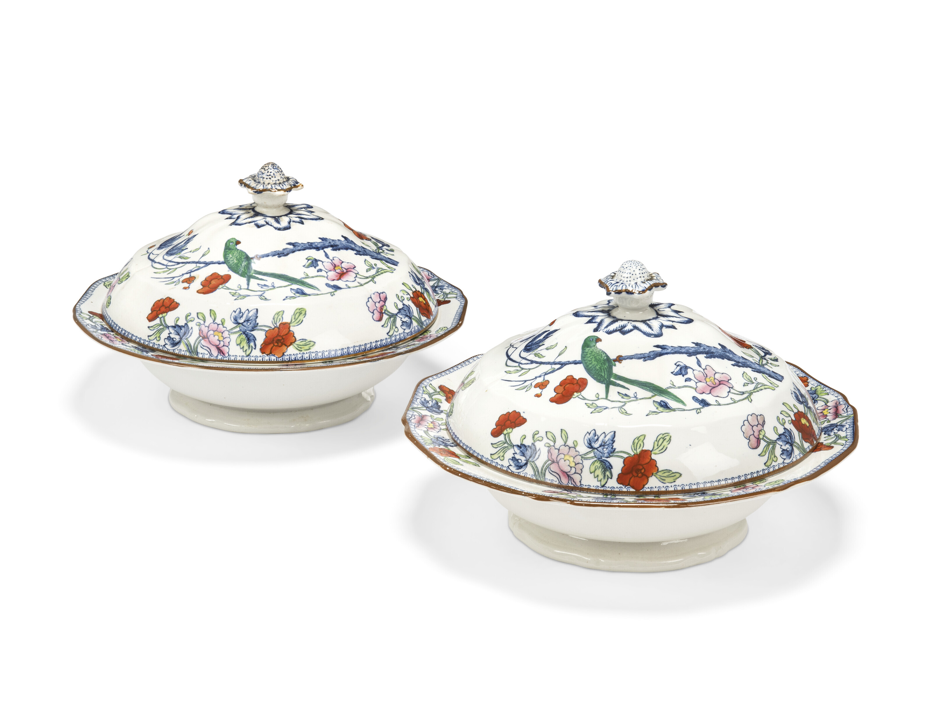 A BOOTHS SILICON CHINA 'GREEN PARROT' PATTERN PART DINNER-SERVICE
