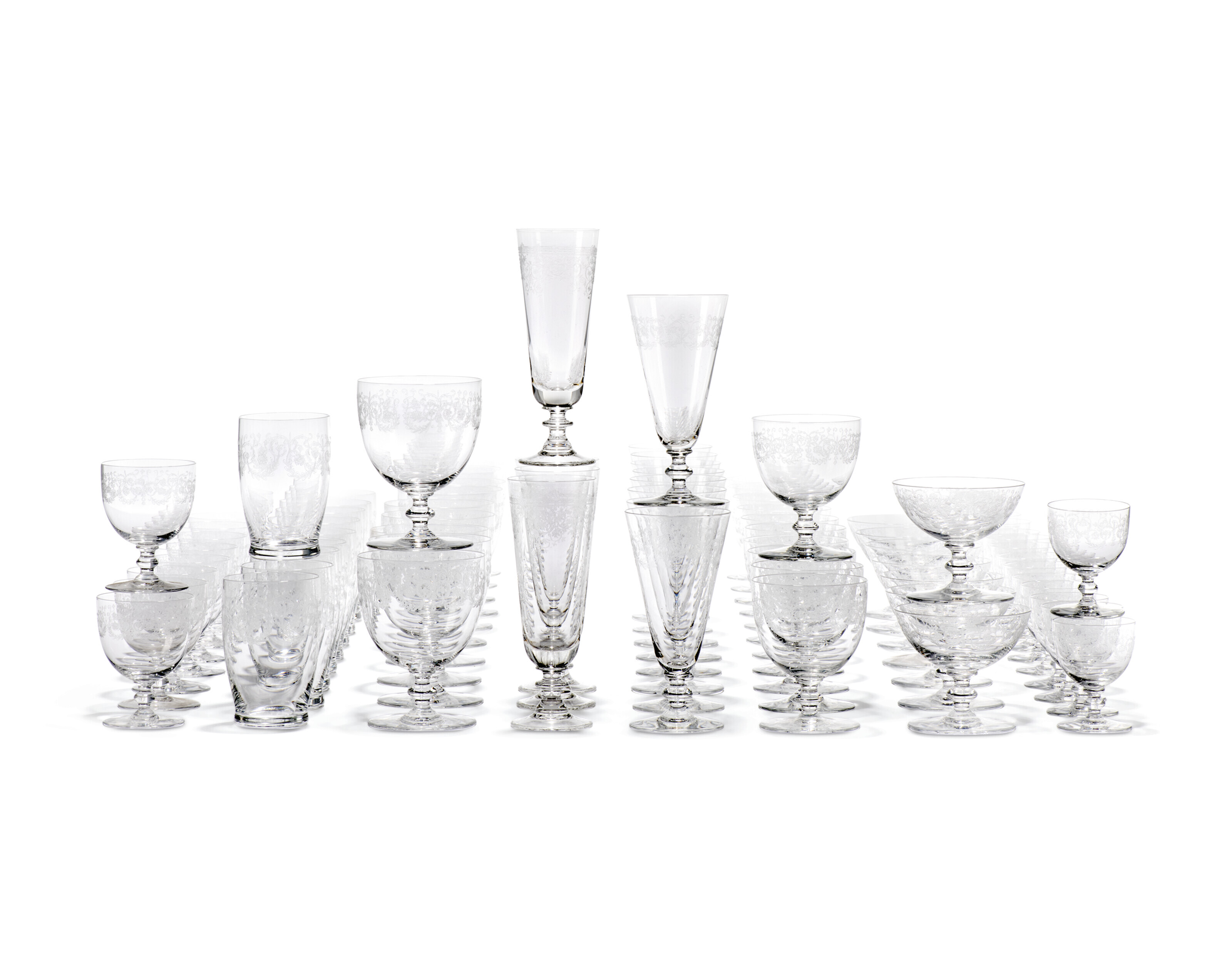 A BACCARAT 'CAMILLA' PATTERN GLASS TABLE-SERVICE, 20TH CENTURY, ACID ...