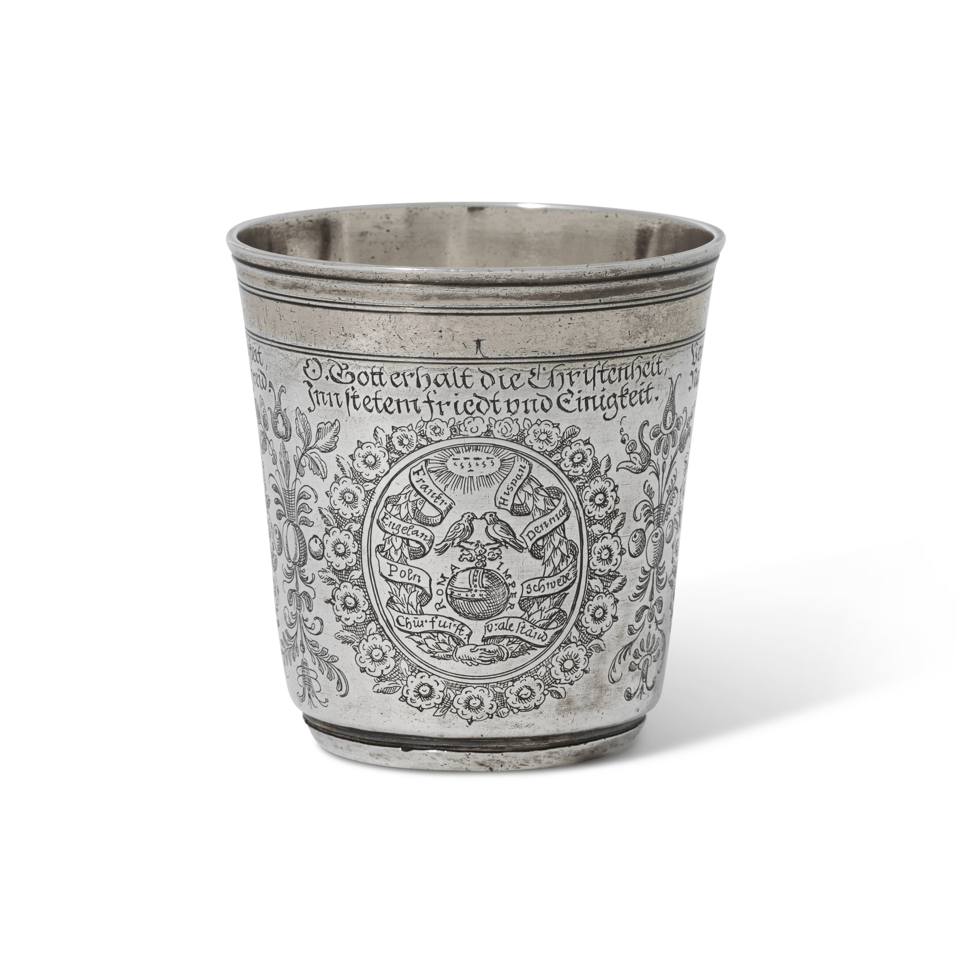 A GERMAN PARCEL-GILT SILVER BEAKER, POSSIBLY LUBECK, LATE 17TH