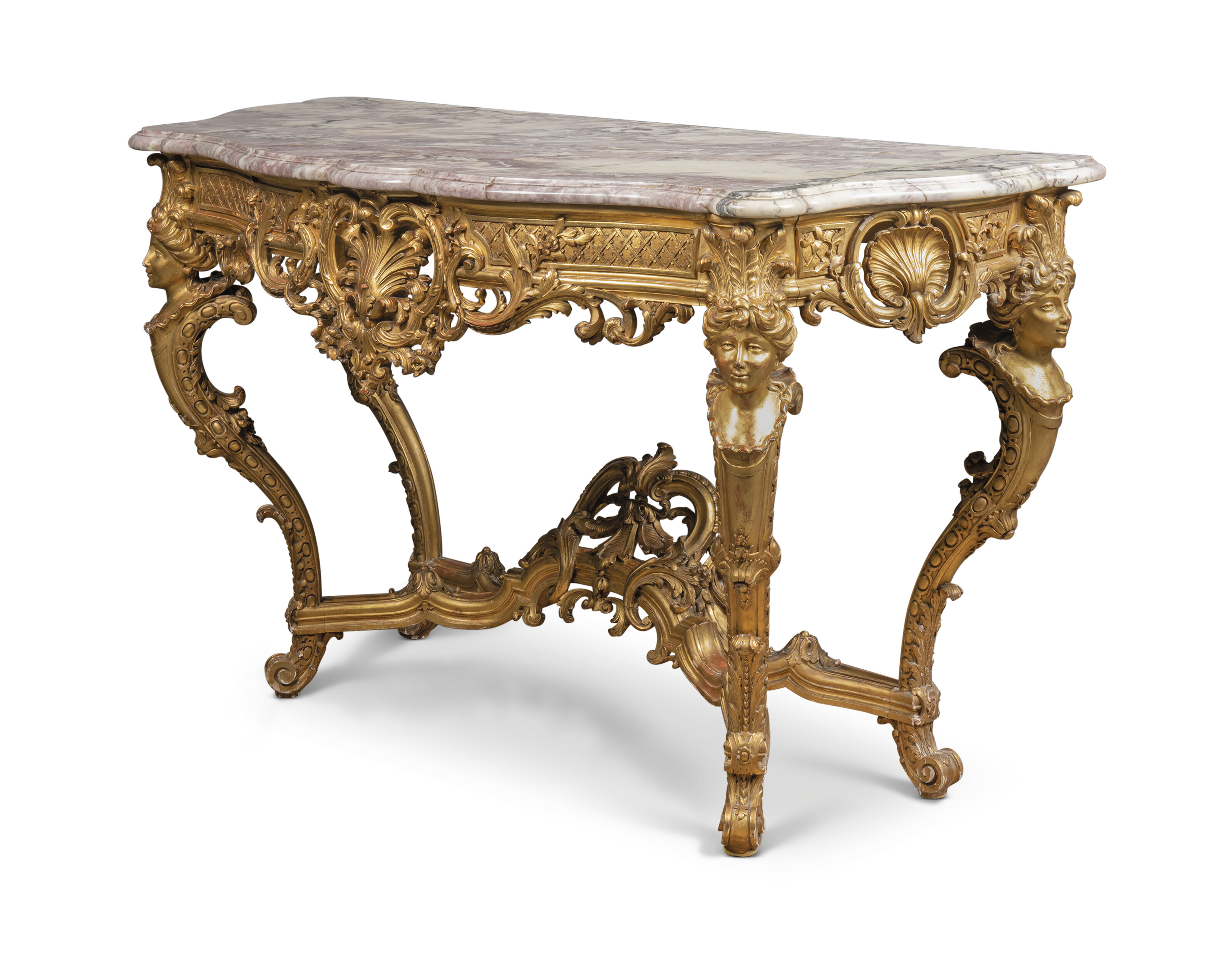 A FRENCH GILTWOOD CONSOLE TABLE, OF LOUIS XV STYLE, LATE 19TH CENTURY ...