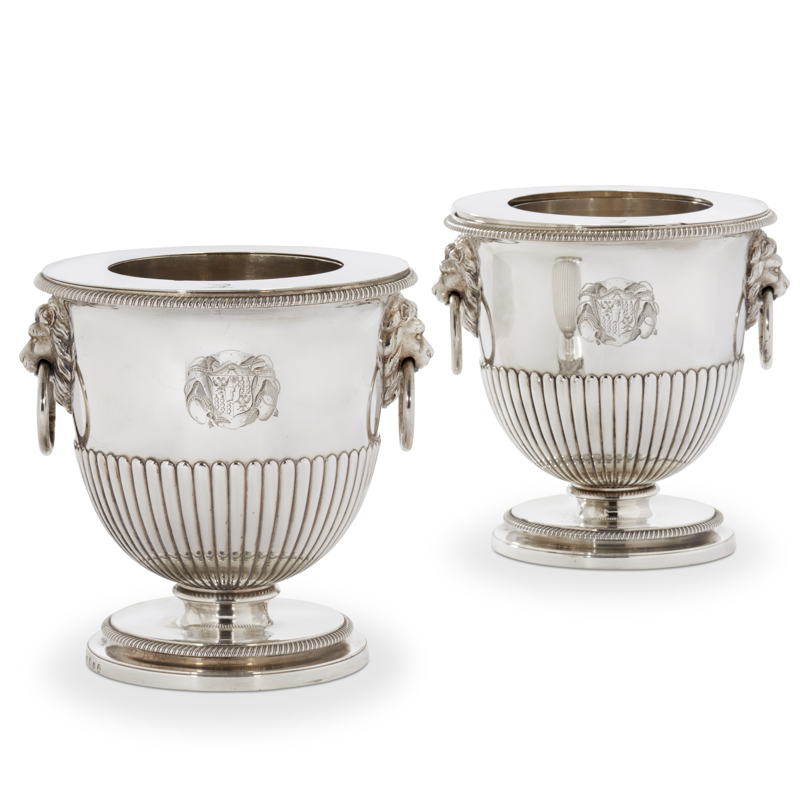 A PAIR OF III SILVER WINE COOLERS, COLLARS AND LINERS, MARK OF