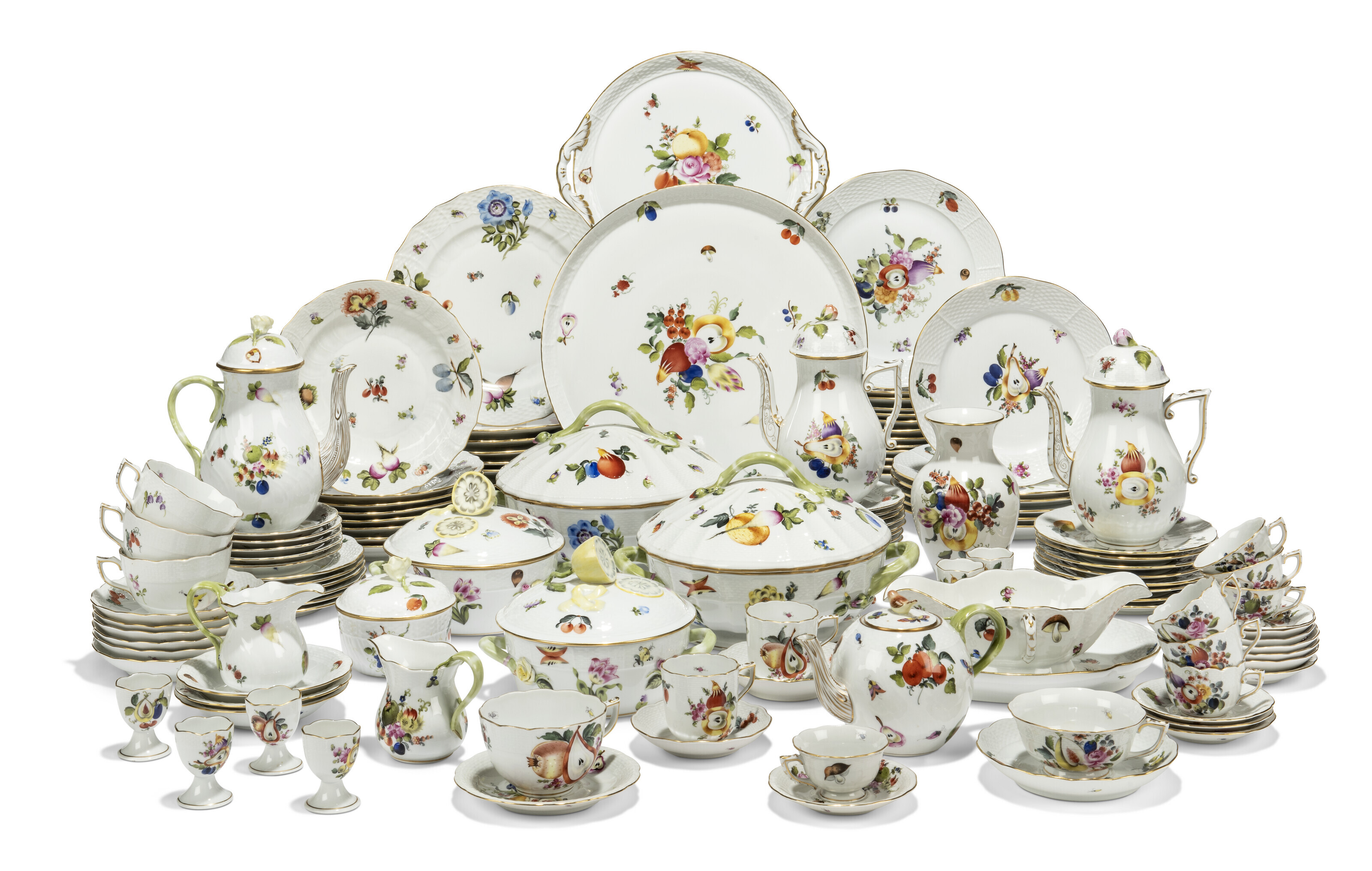 A HEREND PORCELAIN 'FRUITS AND FLOWERS' AND 'MARKET GARDEN' PATTERN