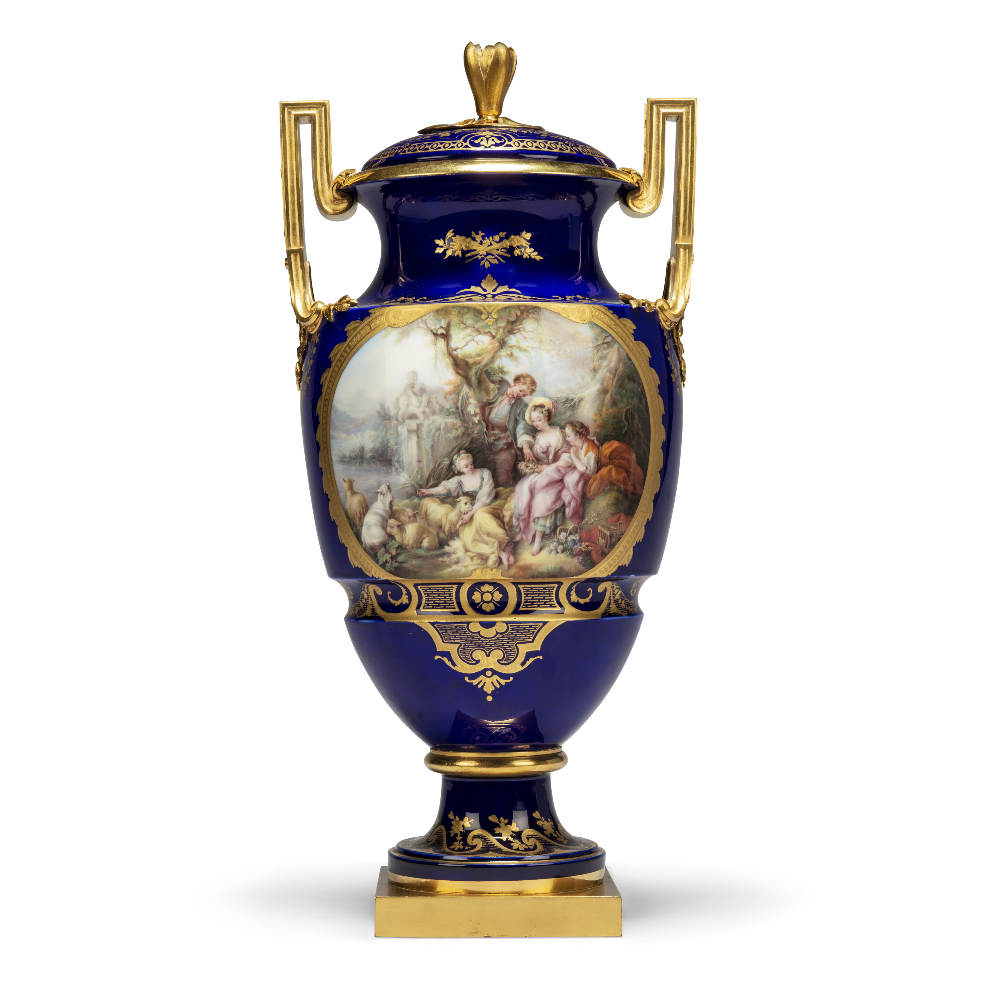AN ORMOLUMOUNTED SEVRES PORCELAIN BLUEGROUND VASE AND COVER (VASE