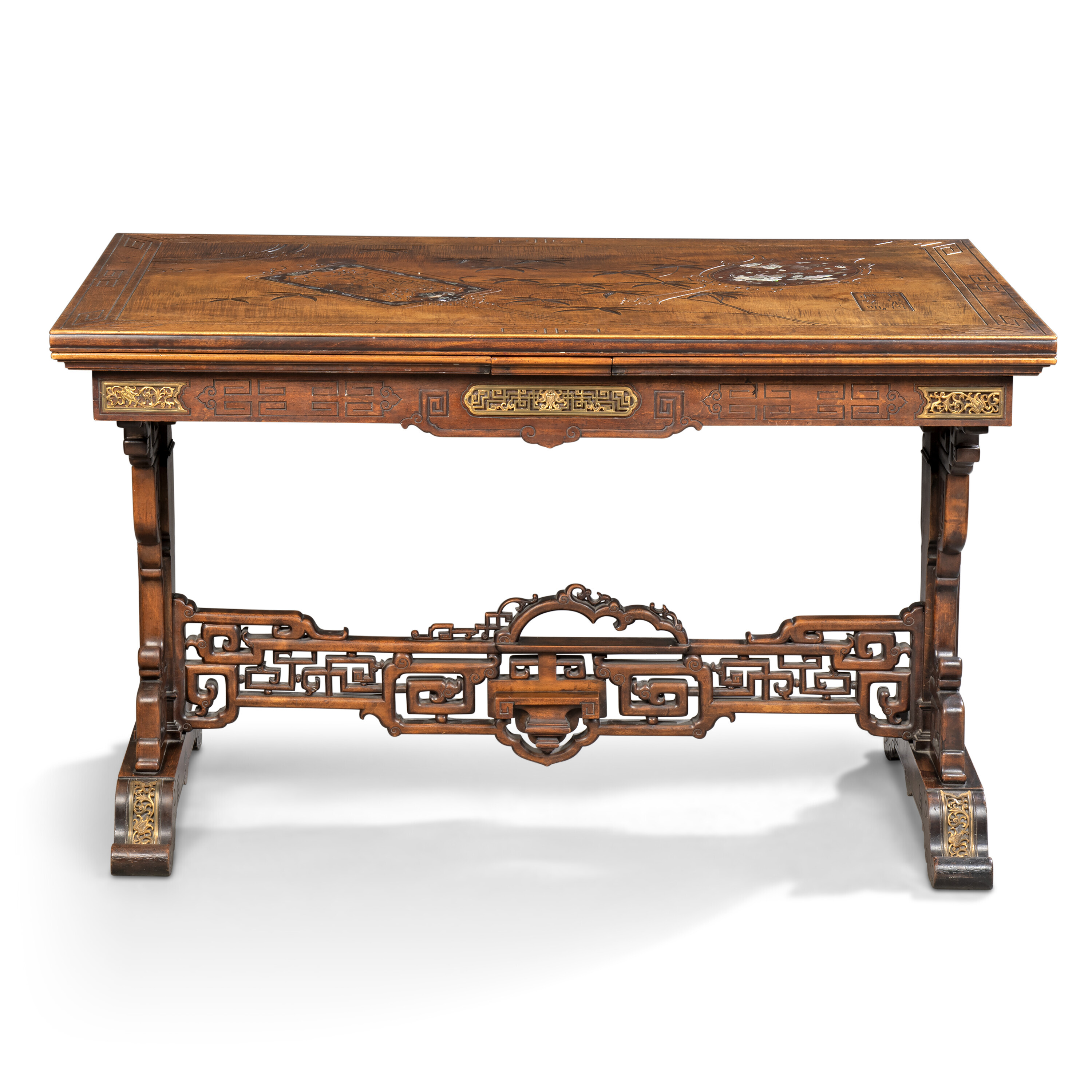 A FRENCH 'JAPONISME' GILT-BRASS-MOUNTED AND MOTHER-OF-PEARL-INLAID