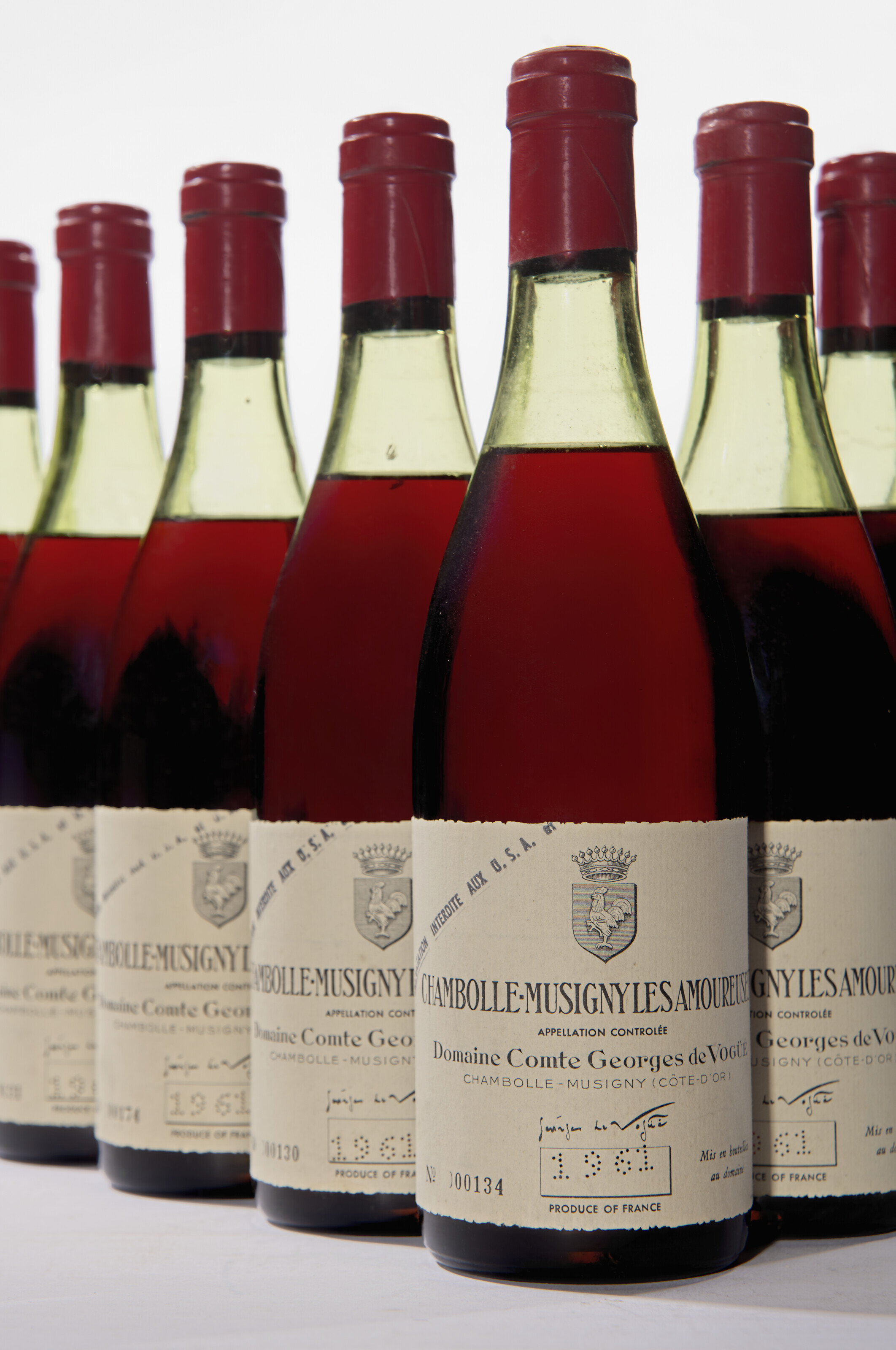 Comte Georges de Vog&uuml;&eacute;, Chambolle-Musigny Les Amoureuses 1961. 11 bottles per lot. Sold for £65,000 on 29 September 2022 at Christie’s in London