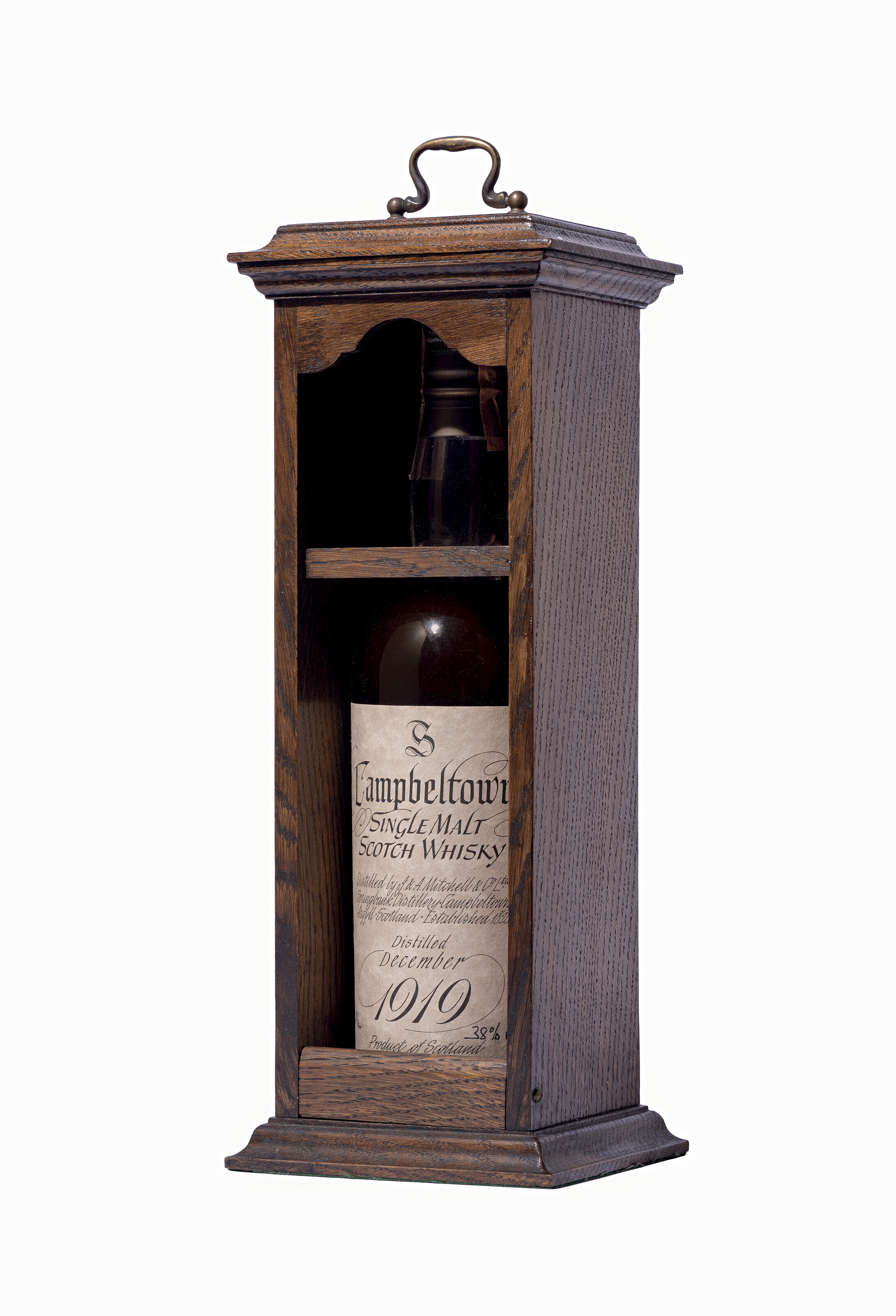 Springbank 50 Year Old 1919. Only 24 bottles from the 1919 vintage single cask were bottled at the Springbank distillery in Campbeltown in 1970. Distilled by J &amp; A Mitchell &amp; Company in 1919. Bottle 4 of 24, offered in a presentation wooden case. Estimate: &pound;140,000-200,000. Offered in Finest and Rarest Wines &amp; Spirits: Featuring Exceptional Anniversary Offerings from Ridge Vineyards and Champagne Philipponnat on 1-2 December 2022 at Christie&rsquo;s in London