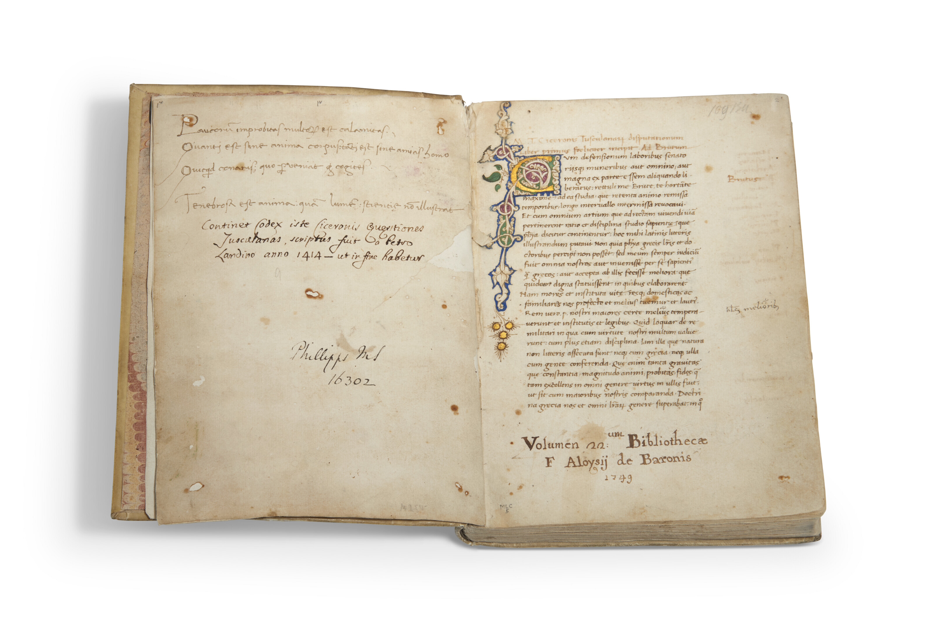 Cicero (106-43 BCE), Tusculanae Disputationes, in Latin, illuminated ...