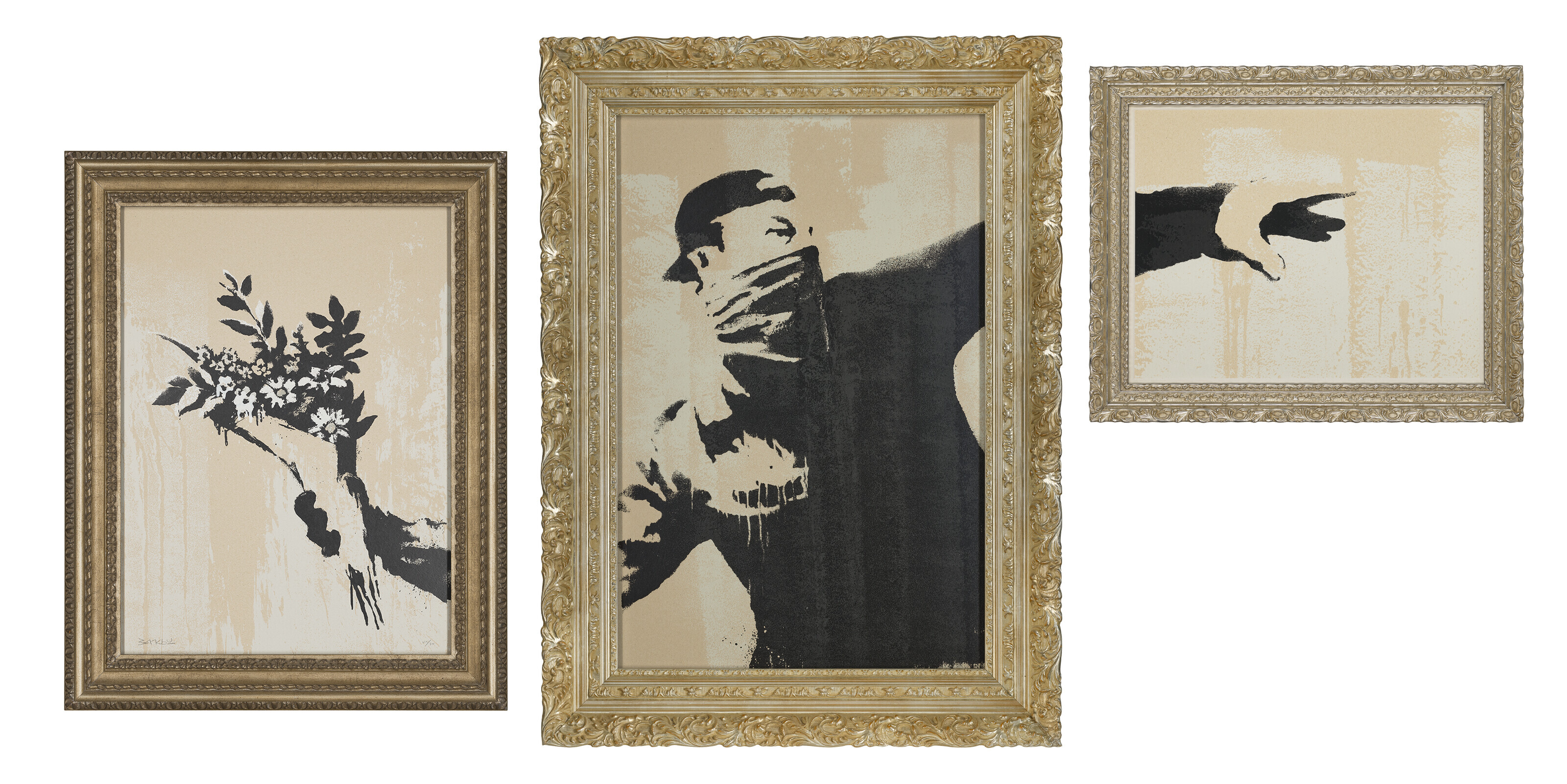 BANKSY, Flower Thrower Triptych (Grey) Christie’s