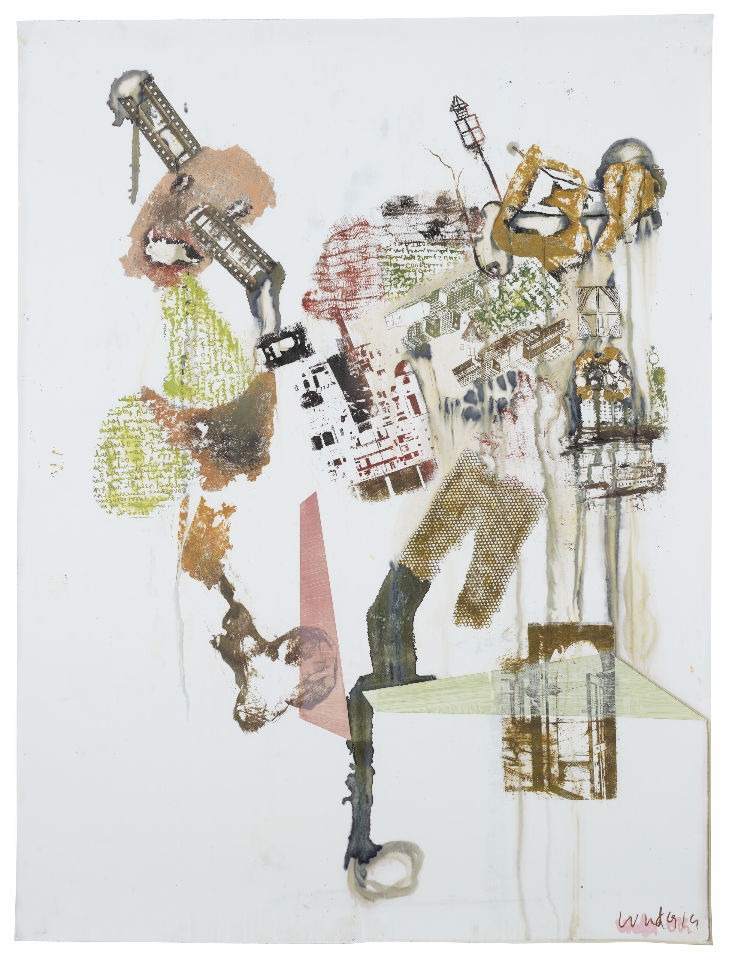Paul Onditi (b. 1980), Lawful Order, 2019. Oil, transfer and mixed media on digital polyester inkjet plate. 55⅛ x 42&frac34; in (140 x 108.5 cm)