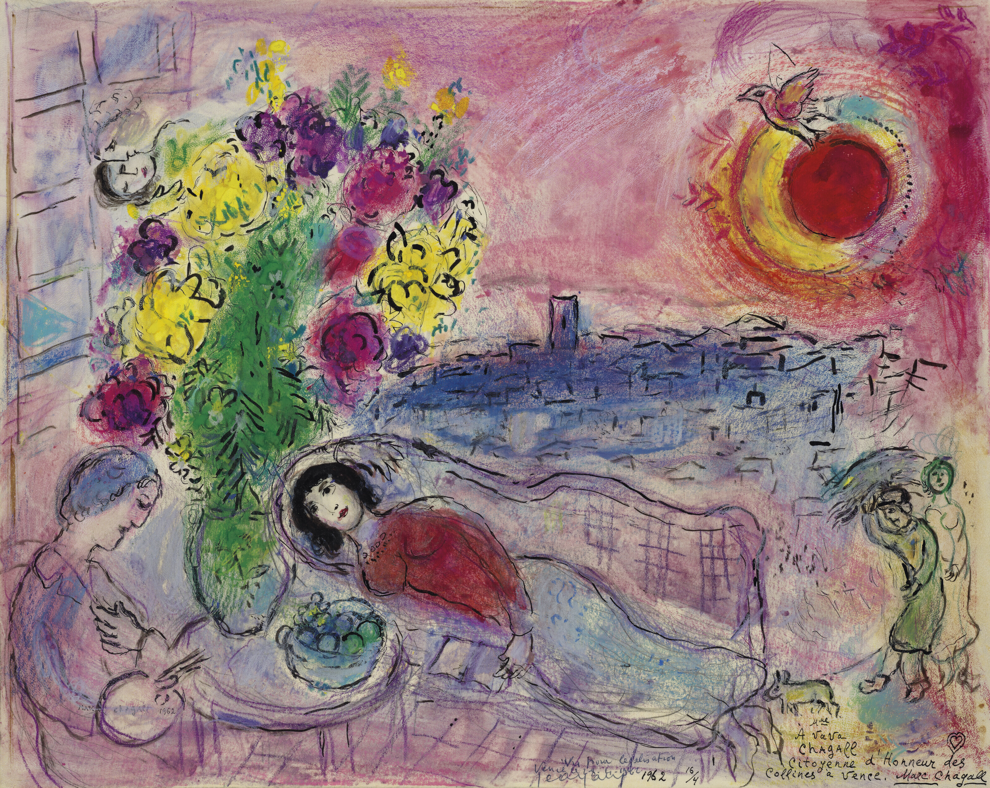 Marc Chagall (1887-1985), A Vava Chagall, citoyenne d&rsquo;honneur des Collines &agrave; Vence, 1962. Sold for &pound;541,800 on 28 June 2022 at Christie&rsquo;s in London