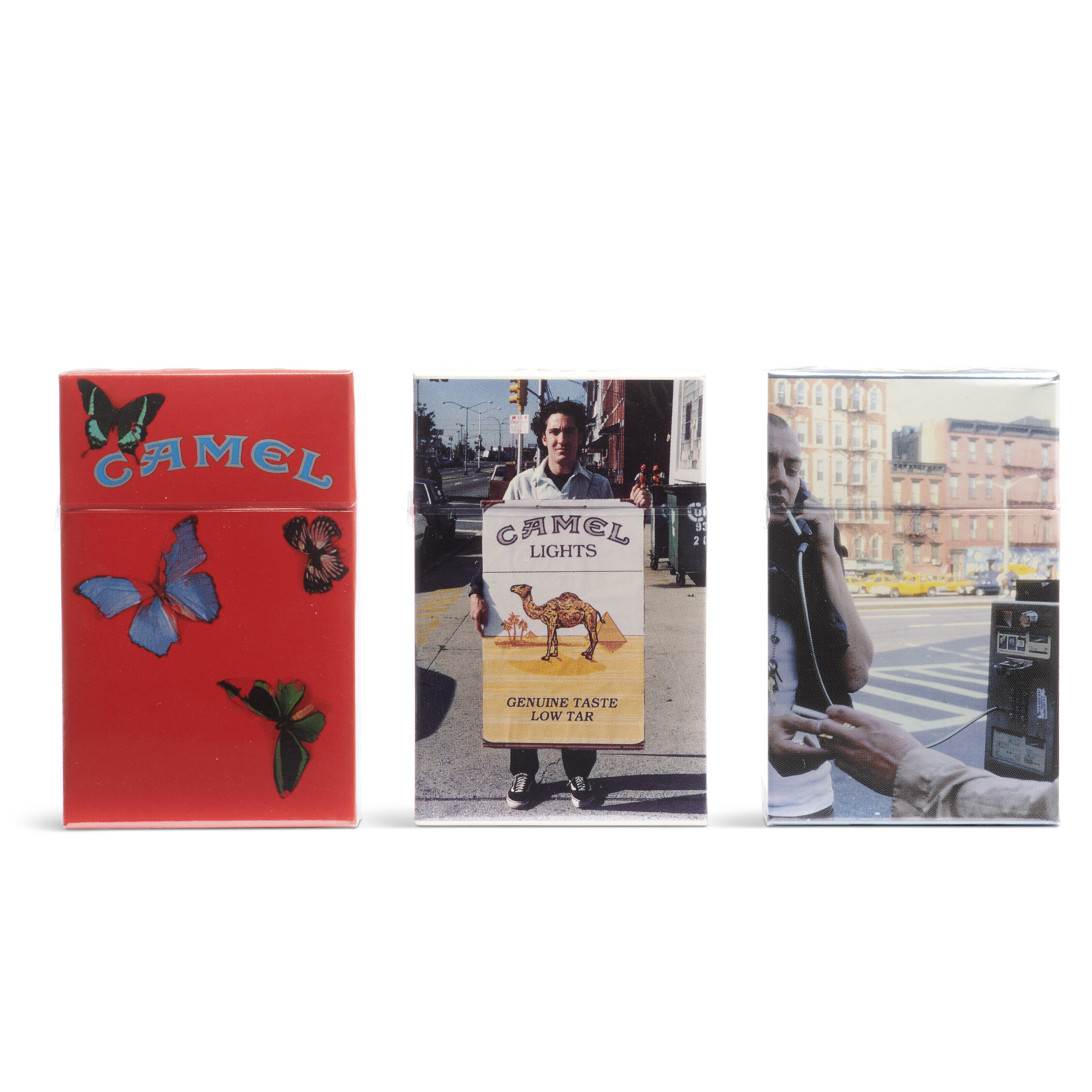 damien hirst cigarettes DAMIEN HIRST (B. 1965), CHRISTOPHER CHIAPPA (B. 1970) AND NAN GOLDIN (B.  1953), Limited edition Camel artists' packs (Work in Progress)