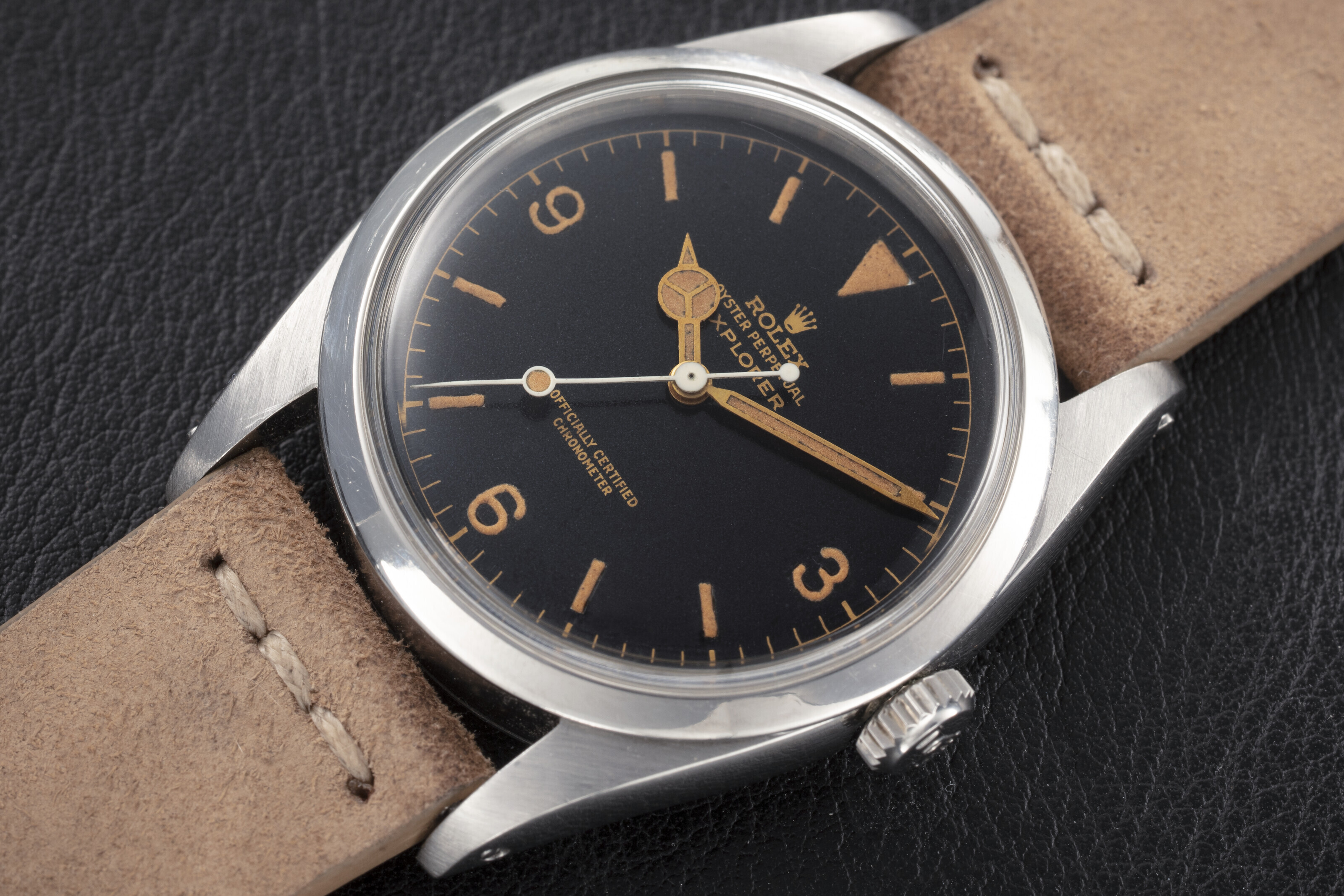 ROLEX EXPLORER REF. 6610 TROPICAL A STEEL AUTOMATIC WRISTWATCH