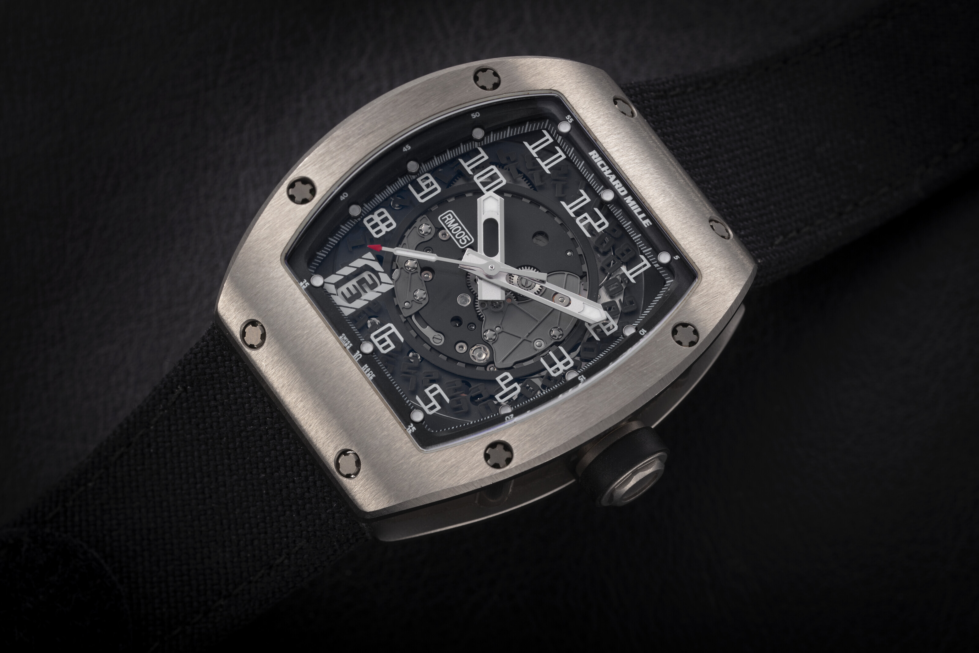 RICHARD MILLE RM 005 A TITANIUM AUTOMATIC WRISTWATCH CASEBACK STAMPED RM005 AE Ti 564 Christie s