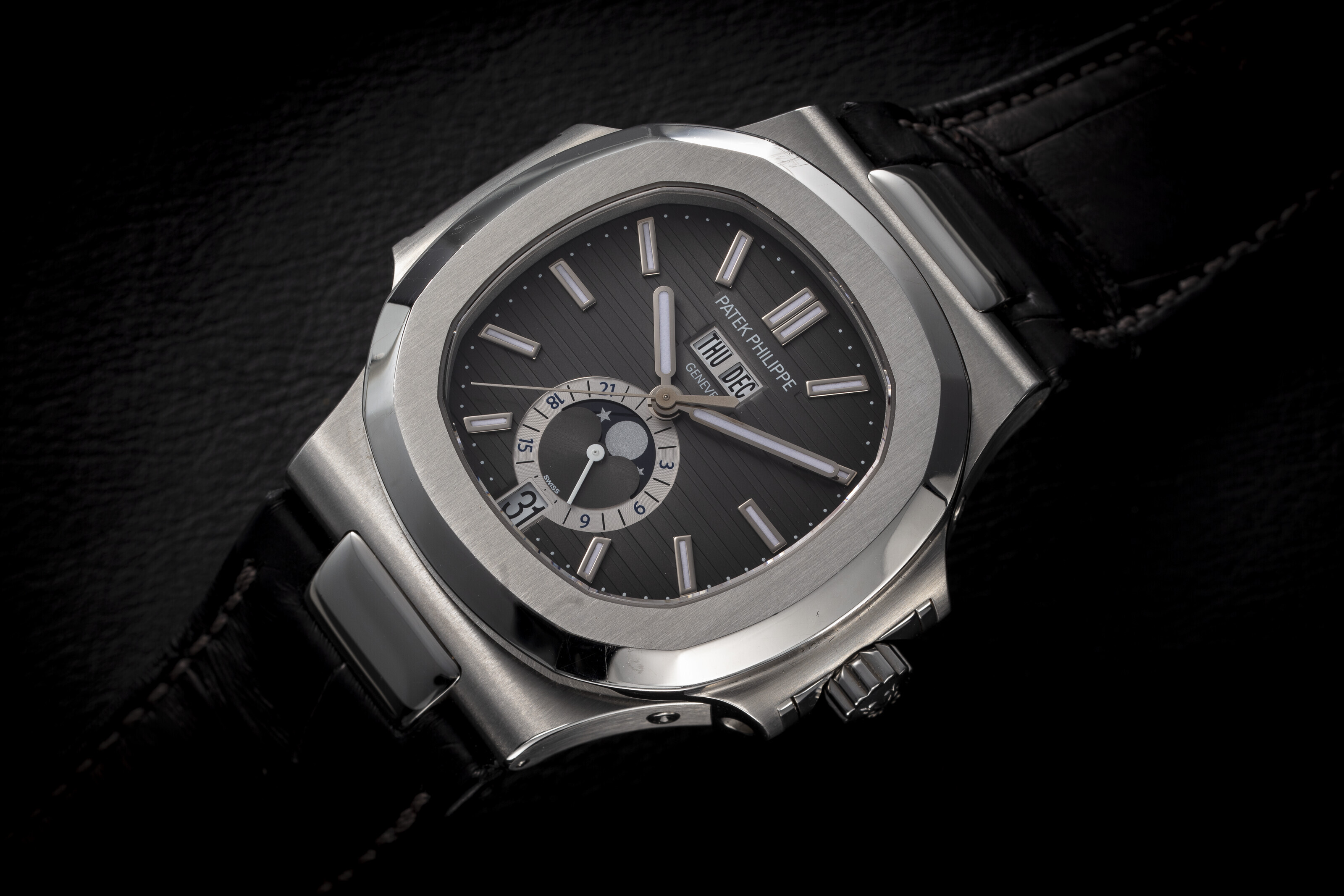 PATEK PHILIPPE NAUTILUS REF. 5726A A STEEL ANNUAL CALENDAR WRISTWATCH CASE NUMBER 4 745 116 MOVEMENT NUMBER 5 555 941 Christie s