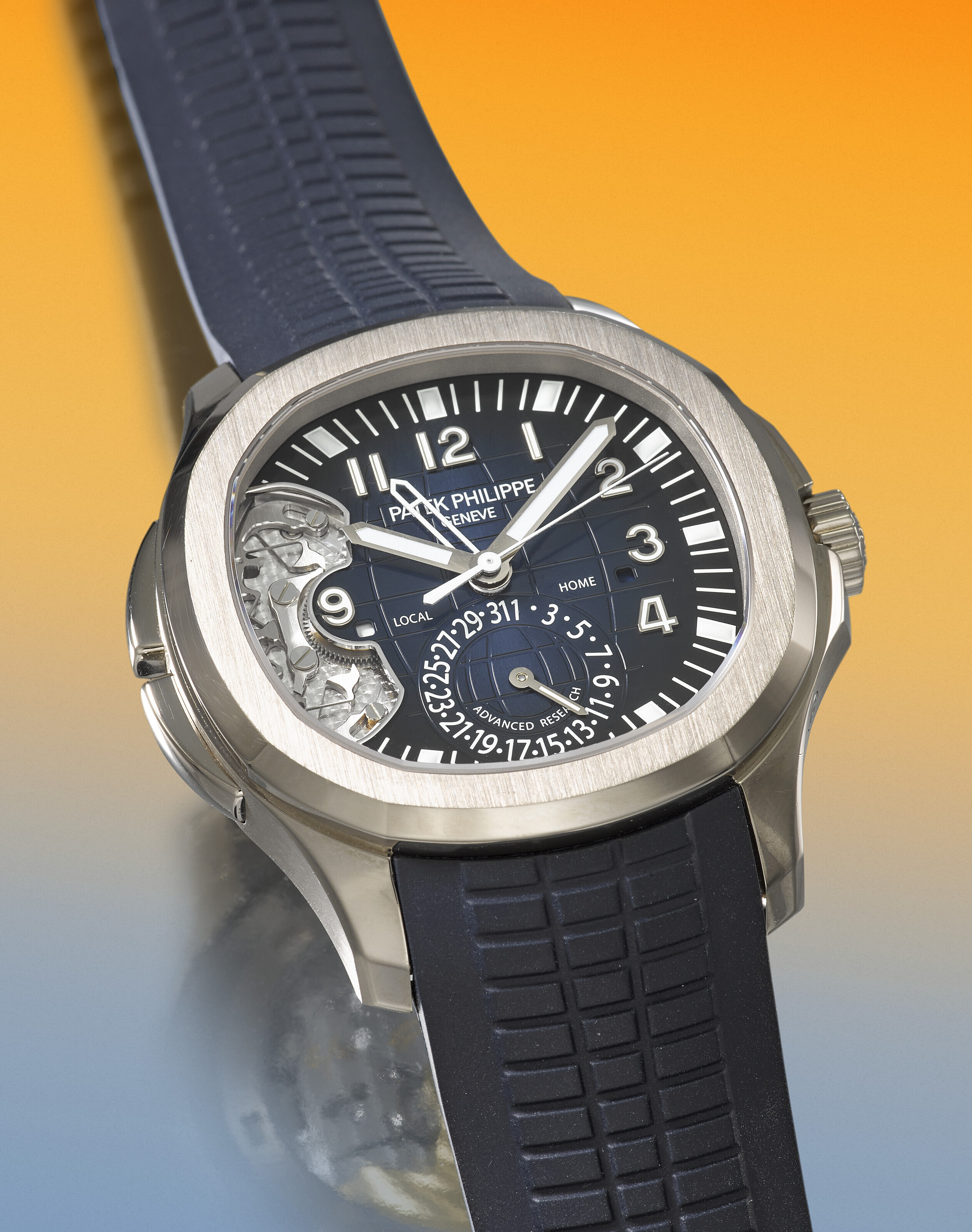 Patek Philippe A Very Rare Limited Edition 18k White Gold Automatic Dual Time Wristwatch With Sweep Centre Seconds Date Day Night Indicator Certificate Of Origin And Box