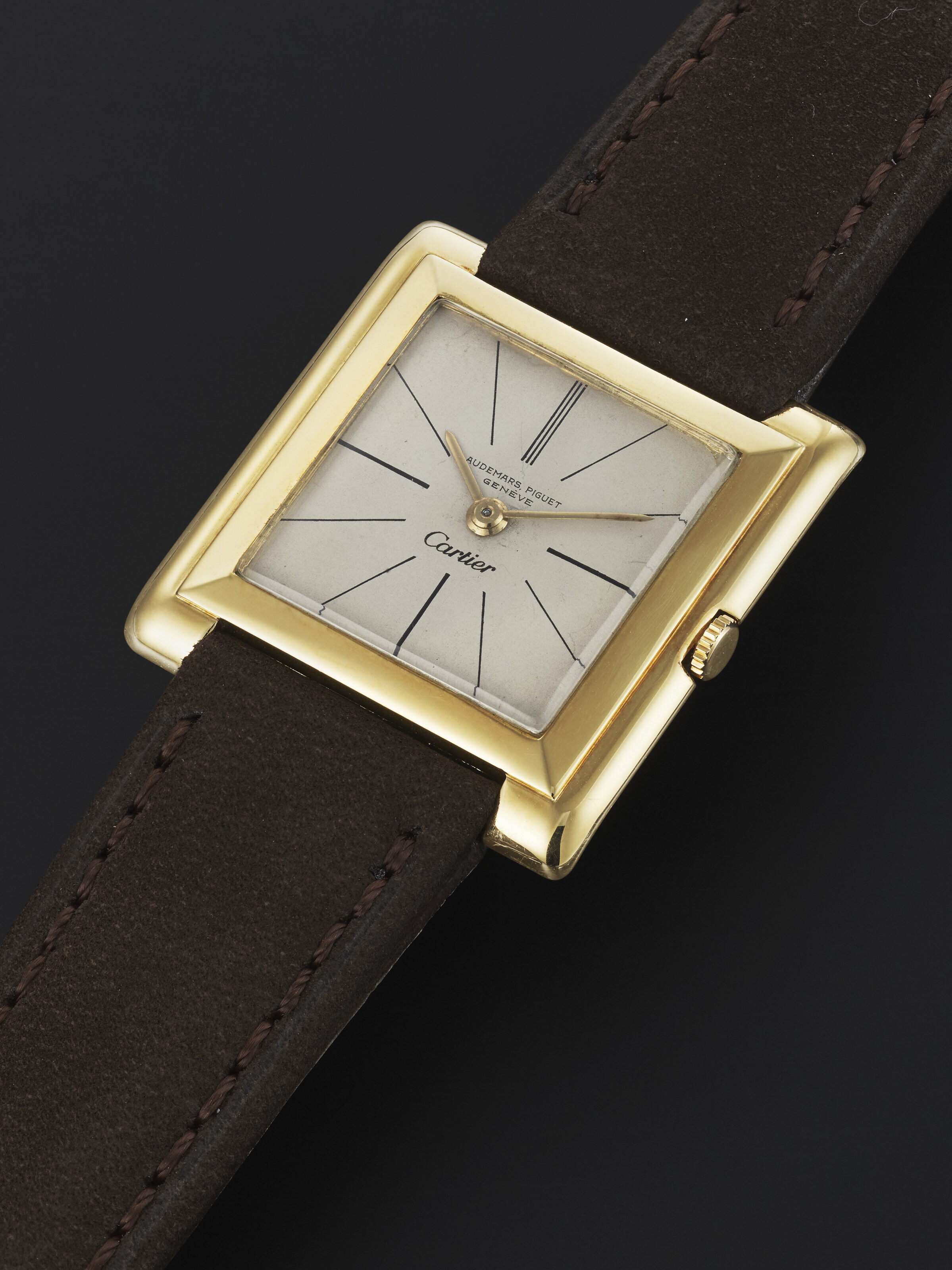 AUDEMARS PIGUET DOUBLE SIGNED CARTIER YELLOW GOLD SQUARE WRISTWATCH Christie s