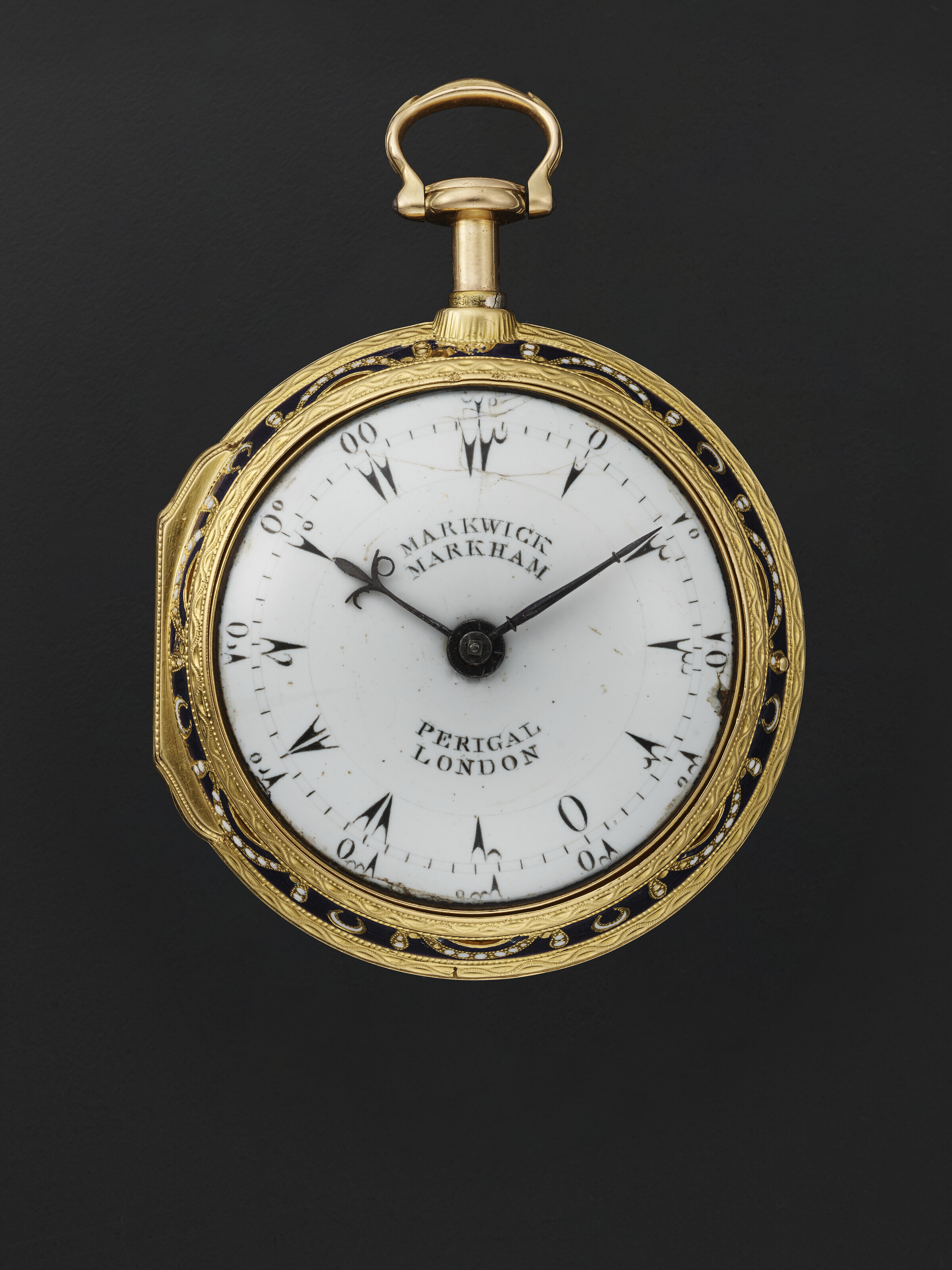 MARKWICK MARKHAM PERIGAL, YELLOW GOLD AND ENAMEL PAIR CASE QUARTER