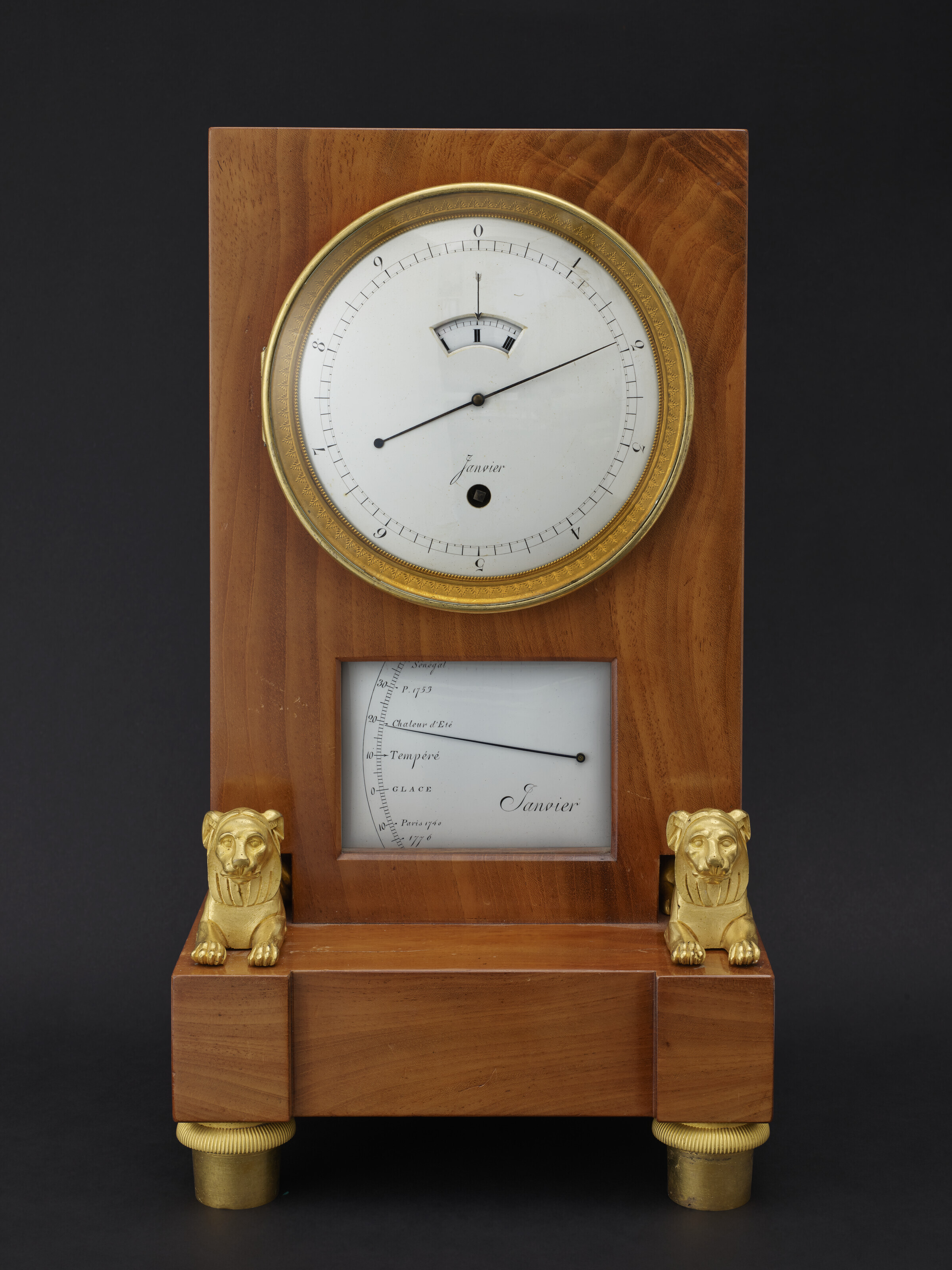 ANTIDE JANVIER, FLAME MAHOGANY AND GILT-BRONZE 'PENDULE D'AUDIENCE