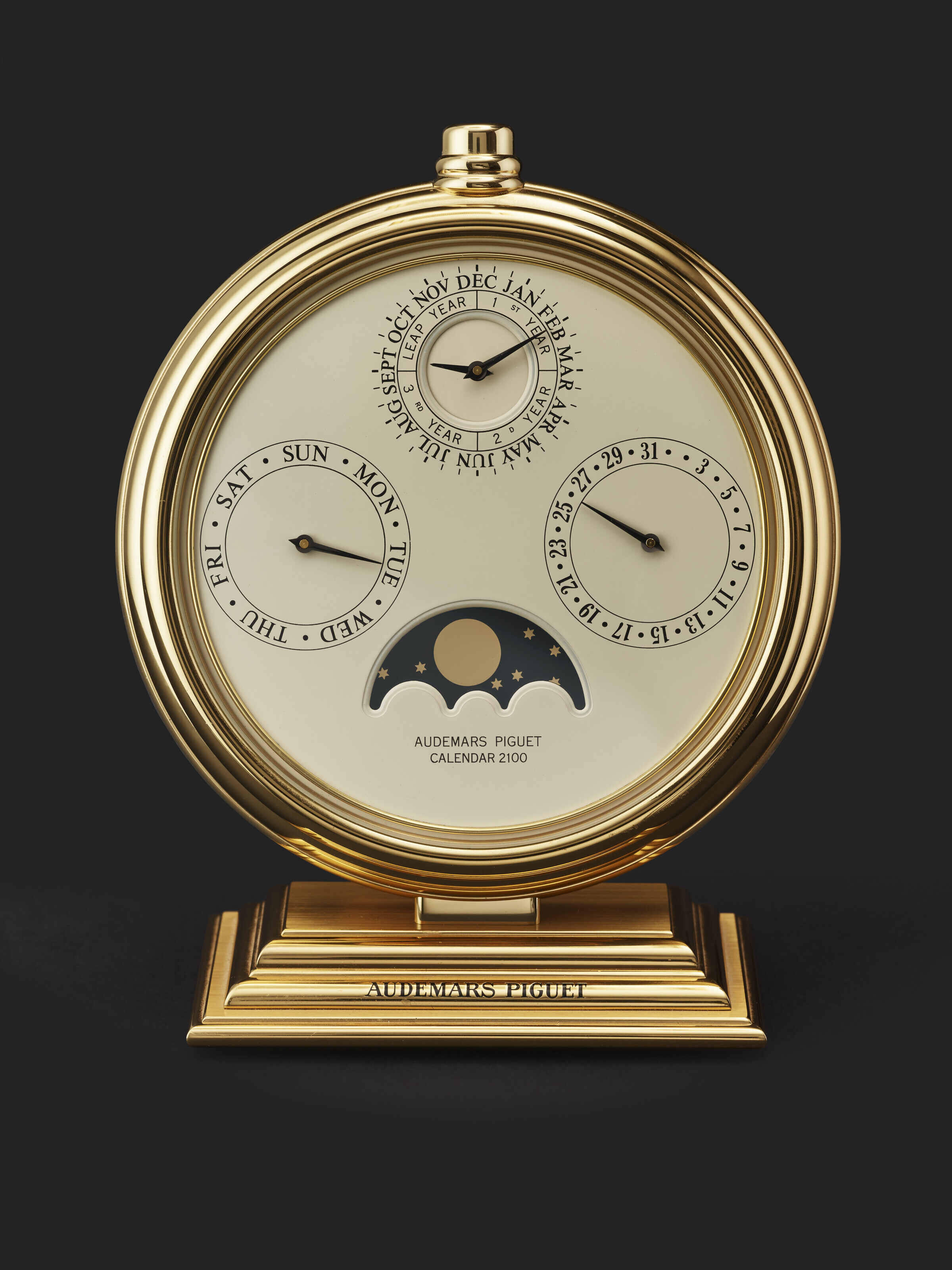audemars-piguet-gilt-brass-perpetual-calendar-2100-desk-clock