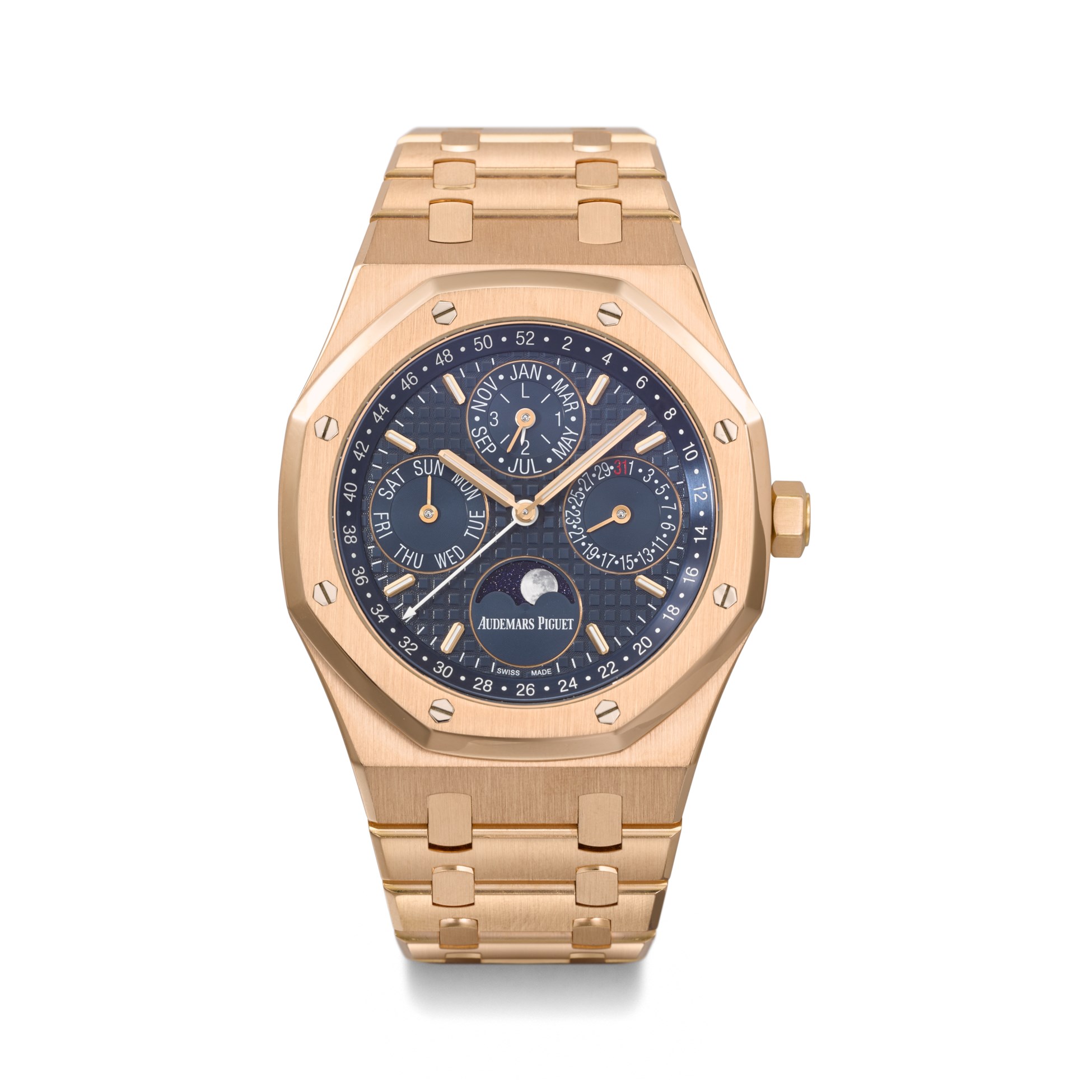AUDEMARS PIGUET. A RARE AND ATTRACTIVE 18K PINK GOLD AUTOMATIC ...