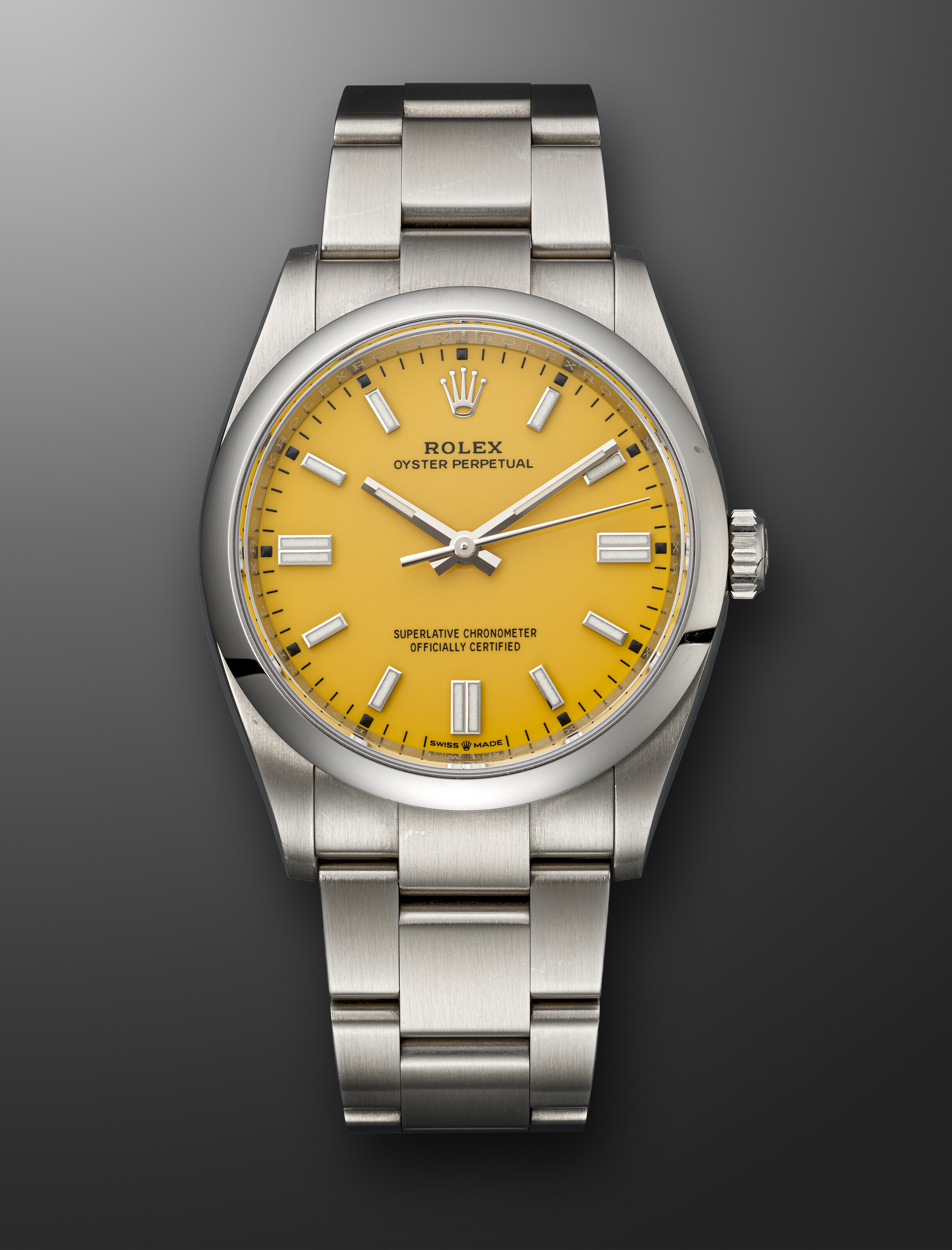 ROLEX, STAINLESS STEEL 'OYSTER PERPETUAL' WITH YELLOW DIAL, REF. 126000