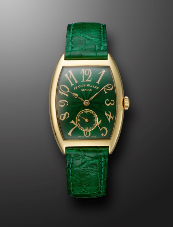 FRANCK MULLER, YELLOW GOLD 'CINTREE CURVEX' WITH GREEN DIAL, REF